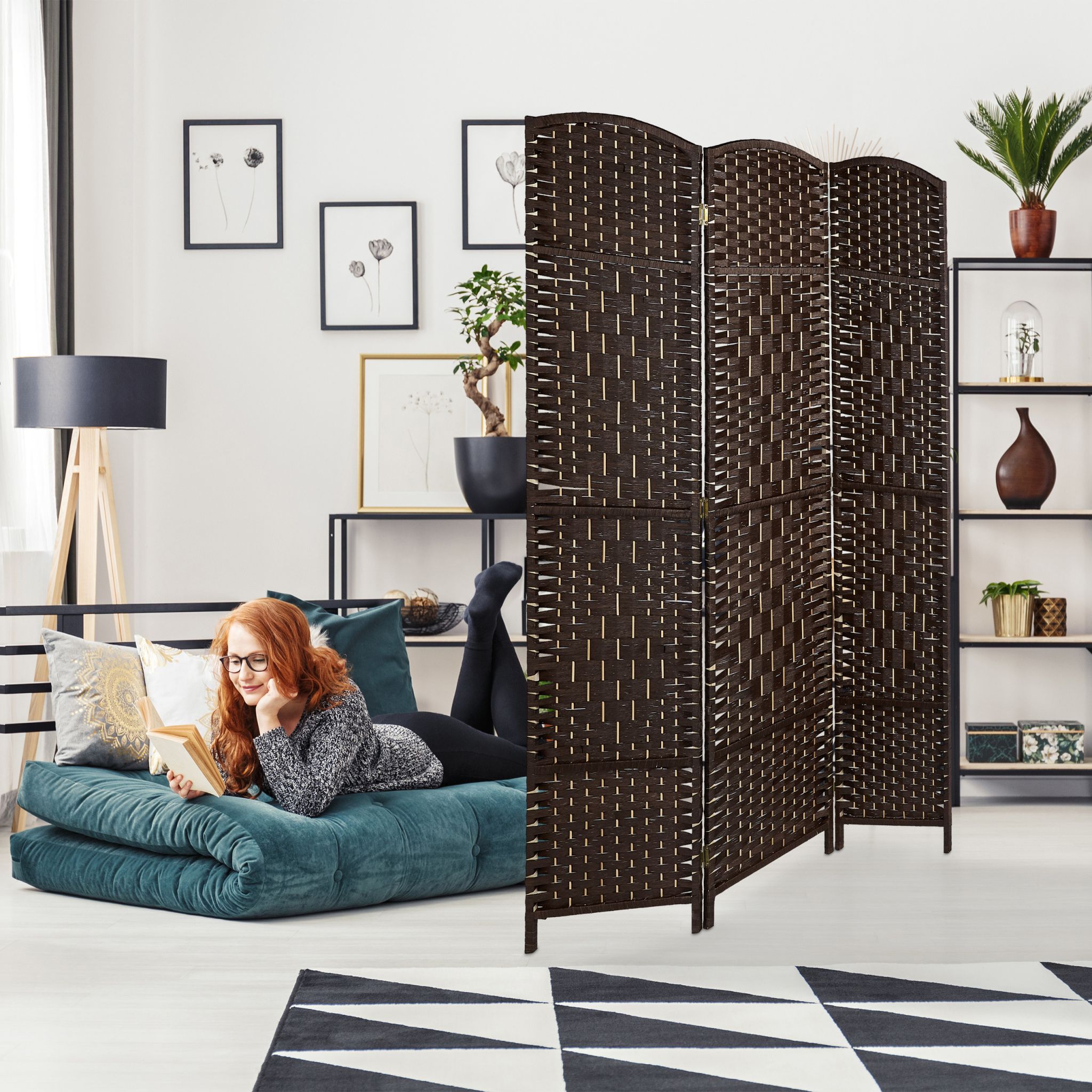 Paravent Raumteiler 3-teilig Braun von Relaxdays