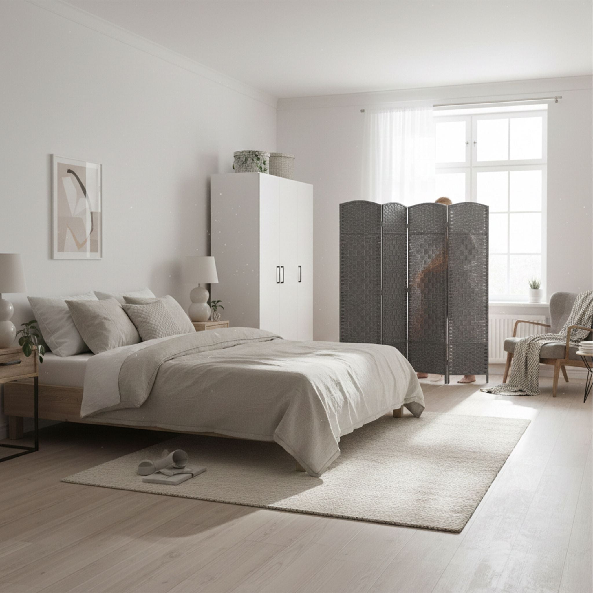 Paravent Raumteiler 4-teilig Grau von Relaxdays