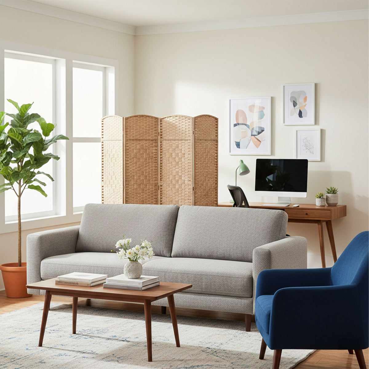Paravent Raumteiler 4-teilig Hellbraun von Relaxdays