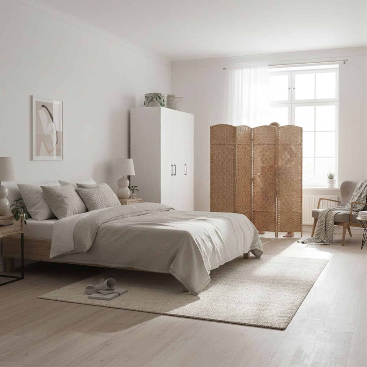 Paravent Raumteiler 4-teilig Hellbraun von Relaxdays