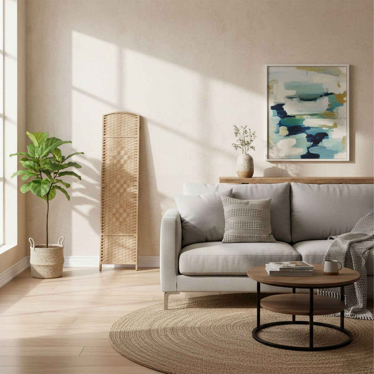 Paravent Raumteiler 4-teilig Hellbraun von Relaxdays