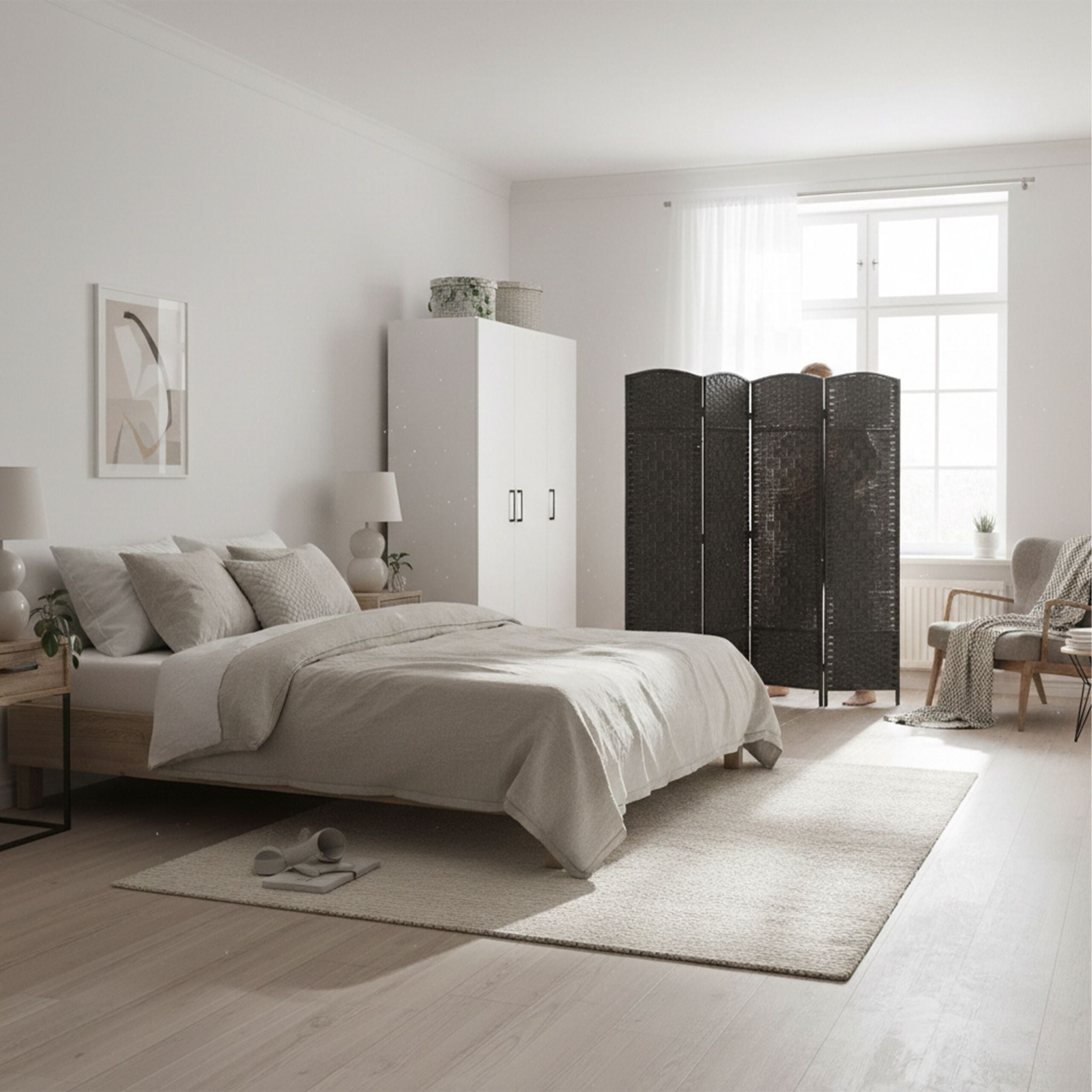 Paravent Raumteiler 4-teilig Schwarz von Relaxdays