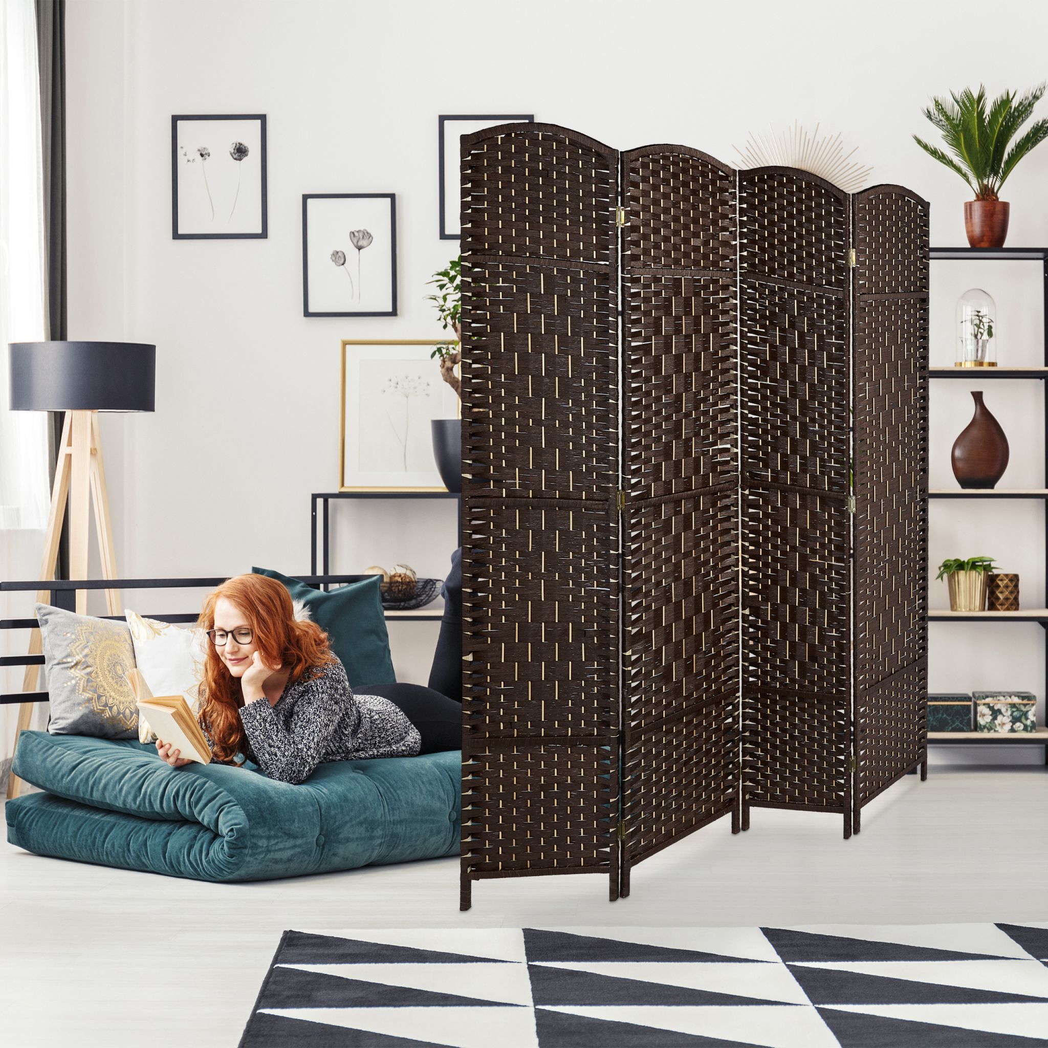 Paravent Raumteiler 4-teilig Braun von Relaxdays