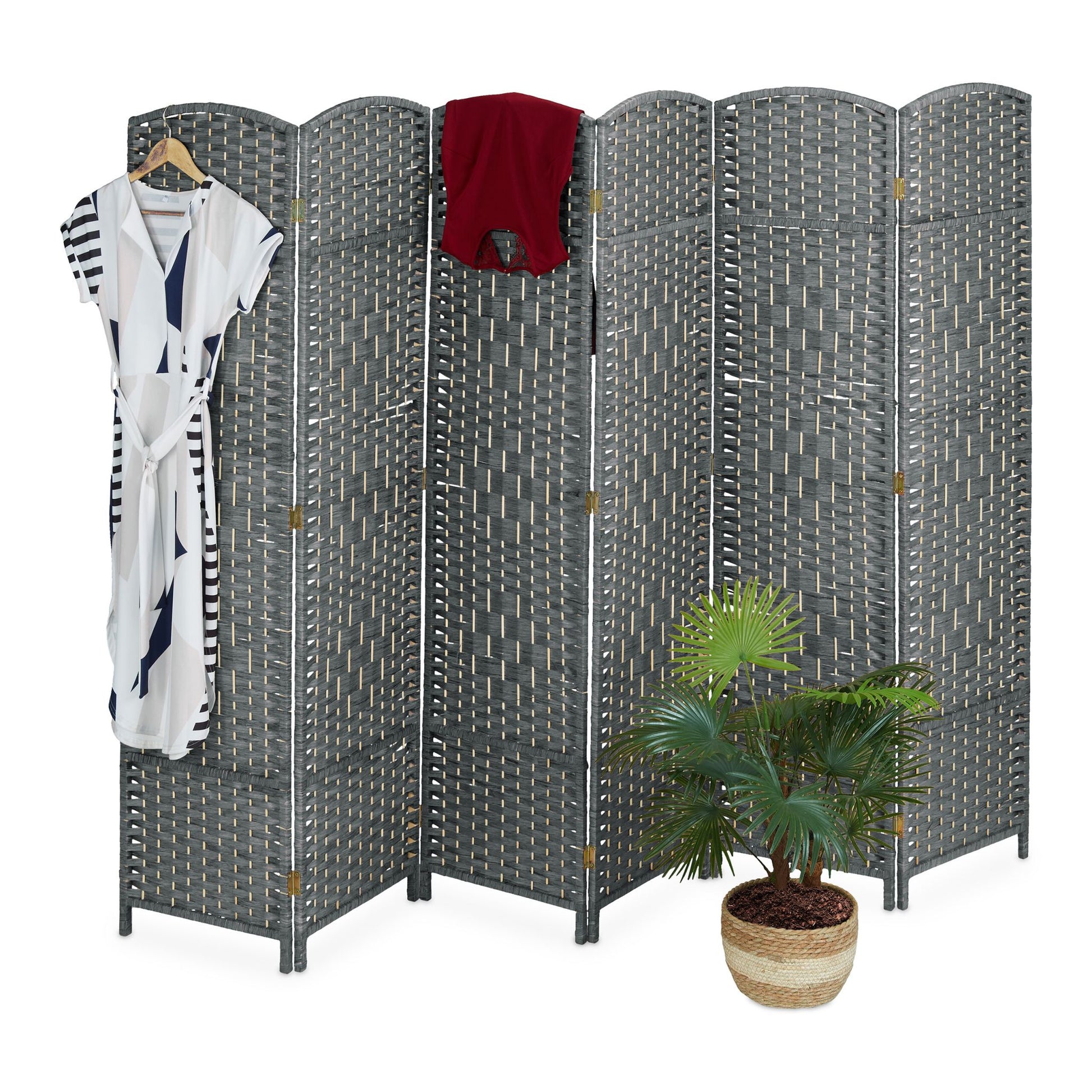 Paravent Raumteiler 6-teilig Grau von Relaxdays