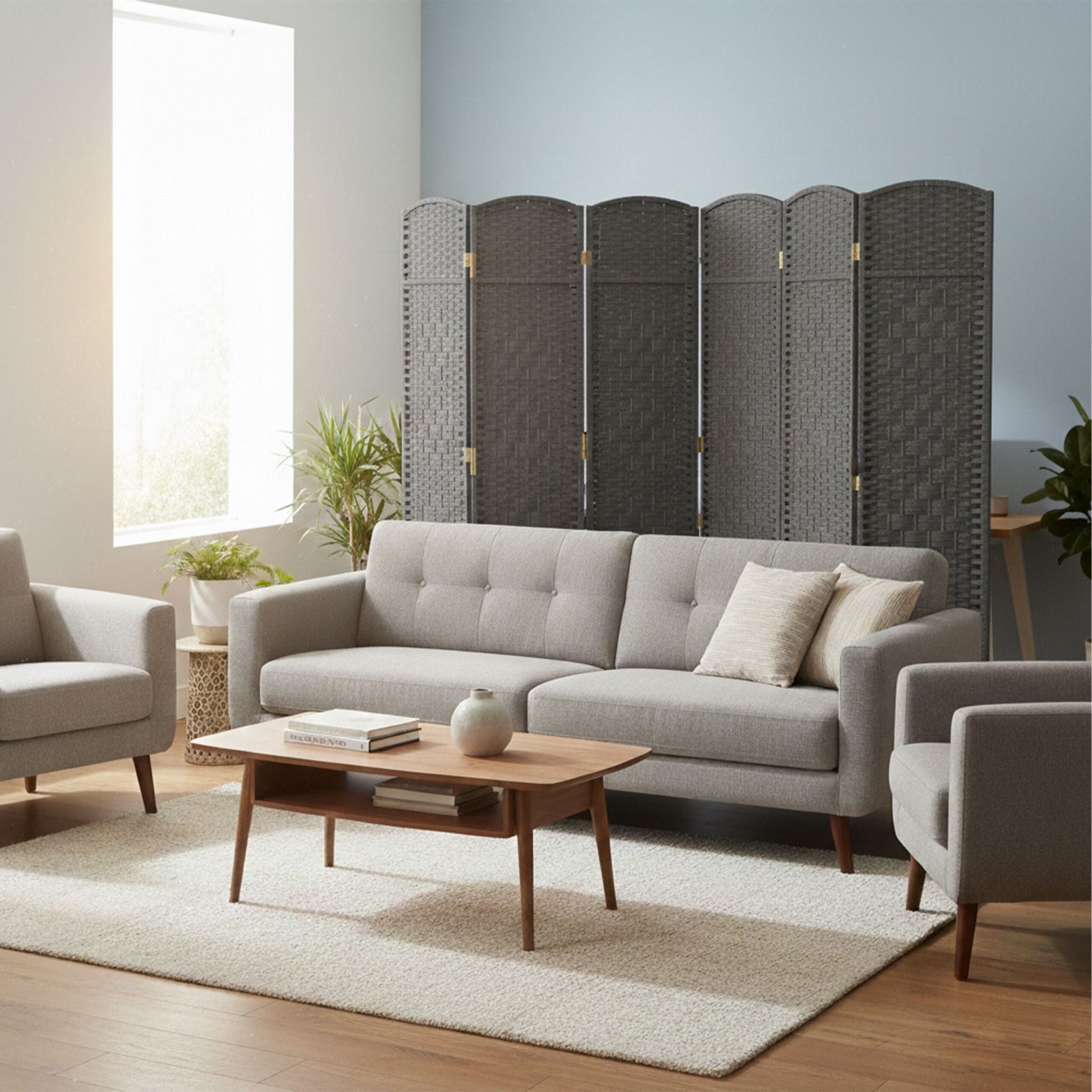 Paravent Raumteiler 6-teilig Grau von Relaxdays