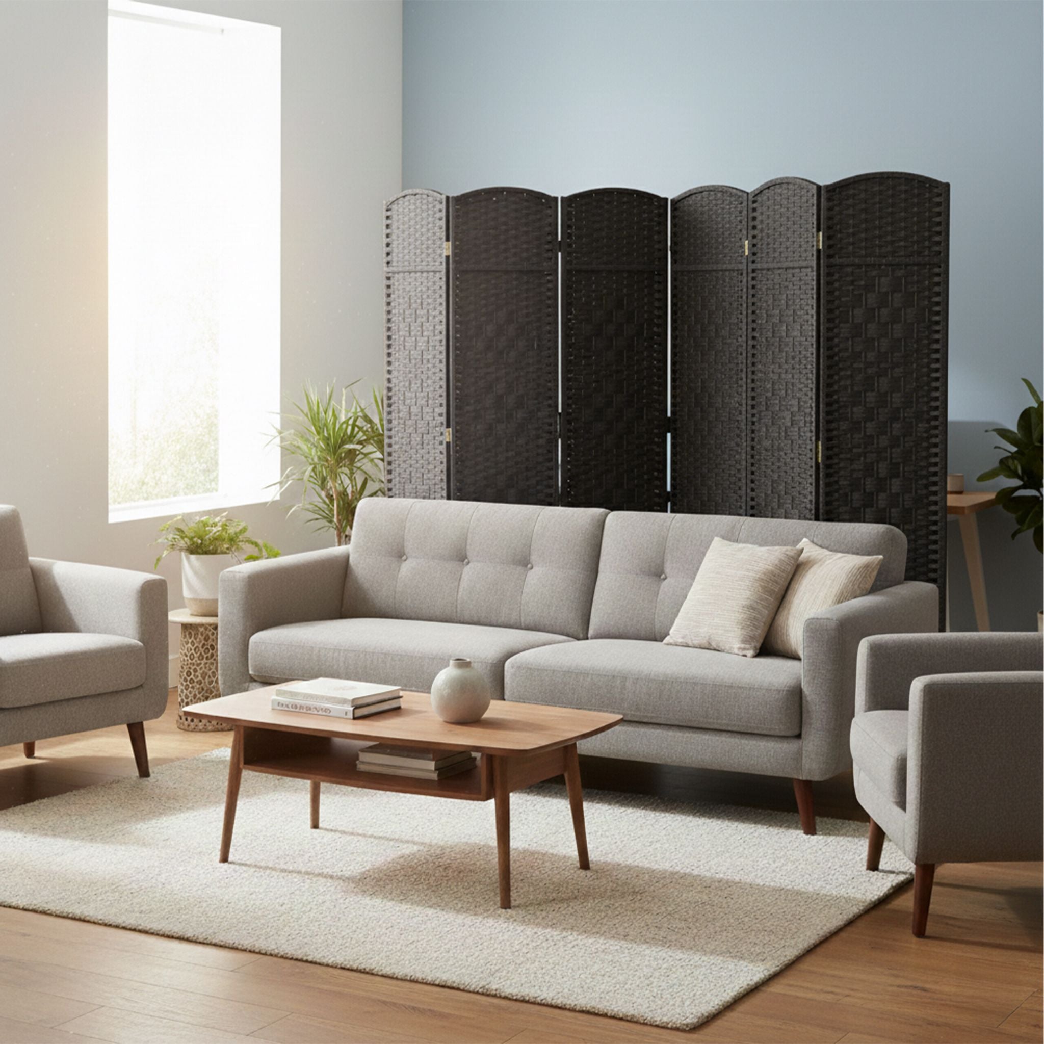Paravent Raumteiler 6-teilig Schwarz von Relaxdays