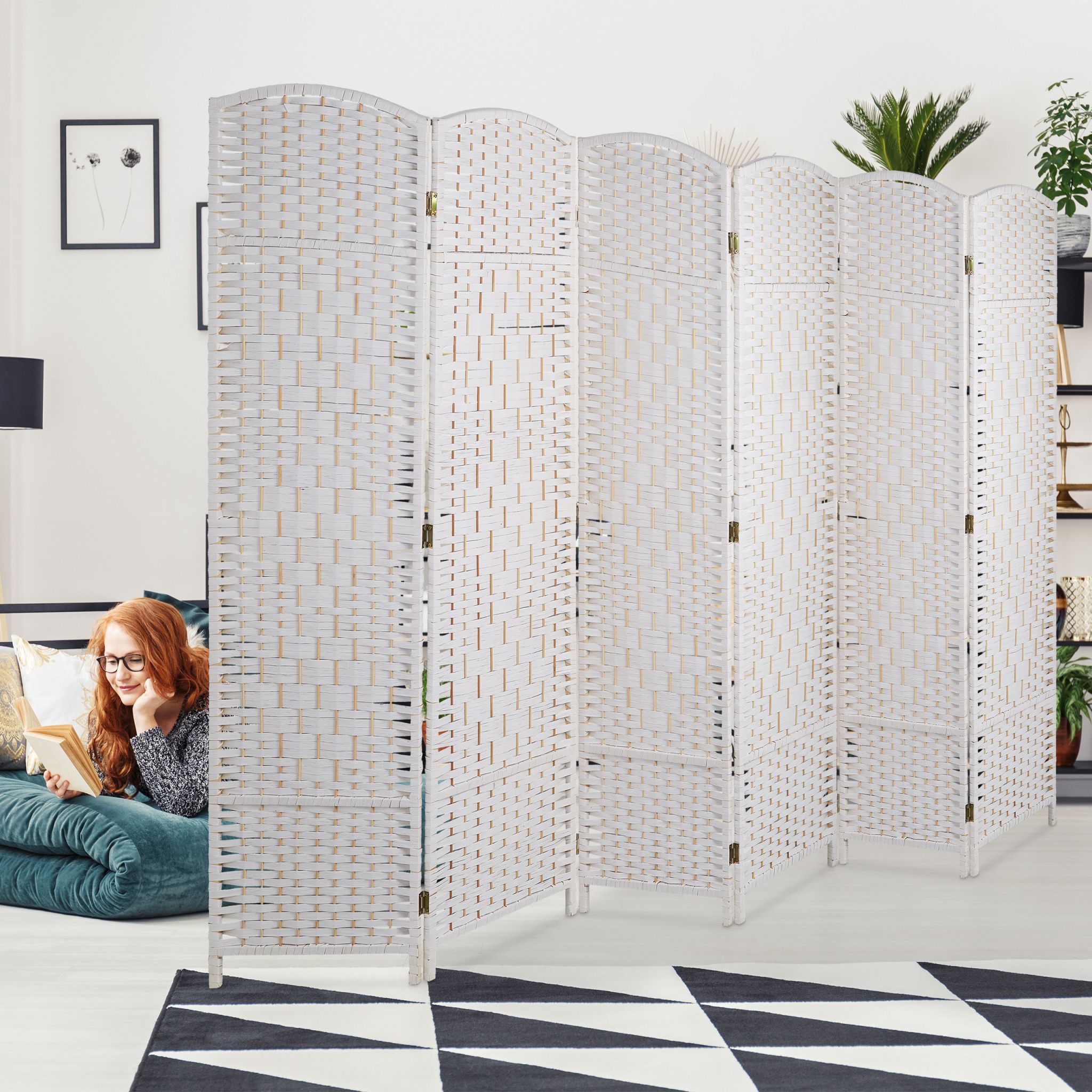 Paravent Raumteiler 6-teilig Weiss von Relaxdays