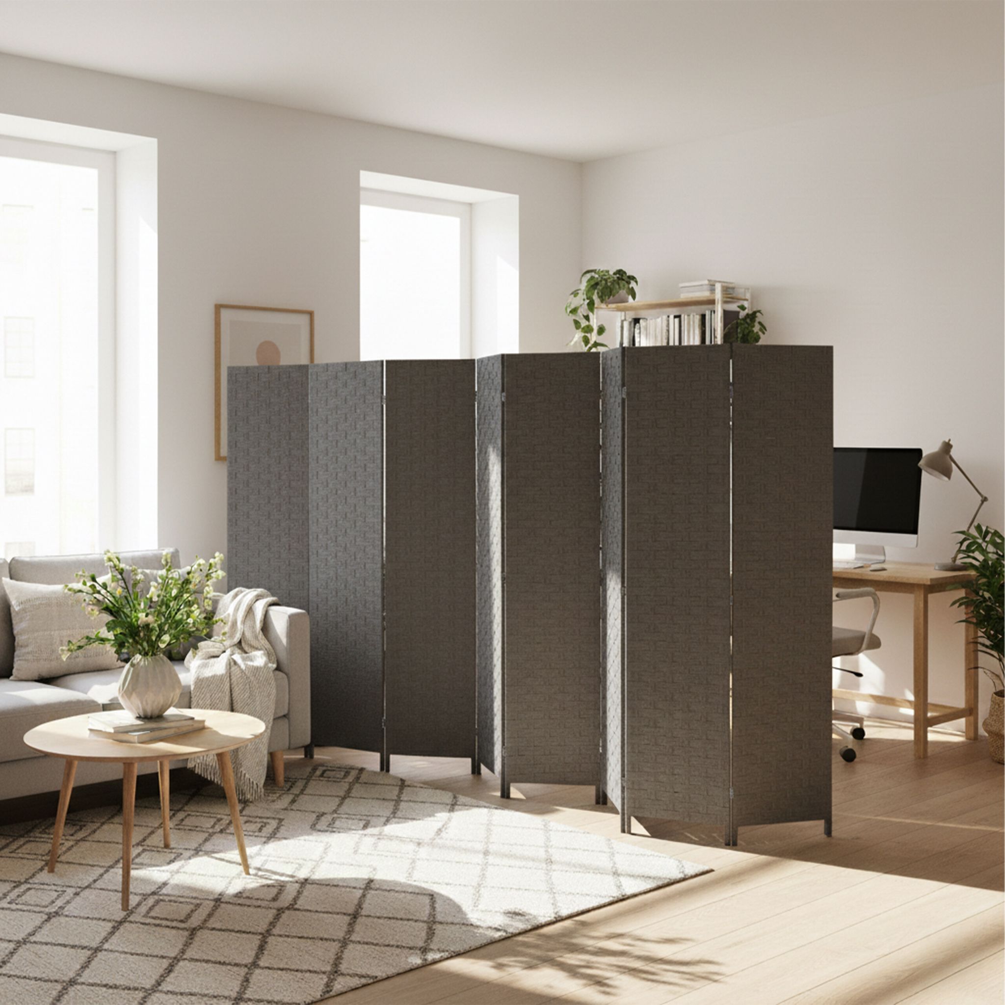 Paravent Raumteiler 8-teilig Grau von Relaxdays