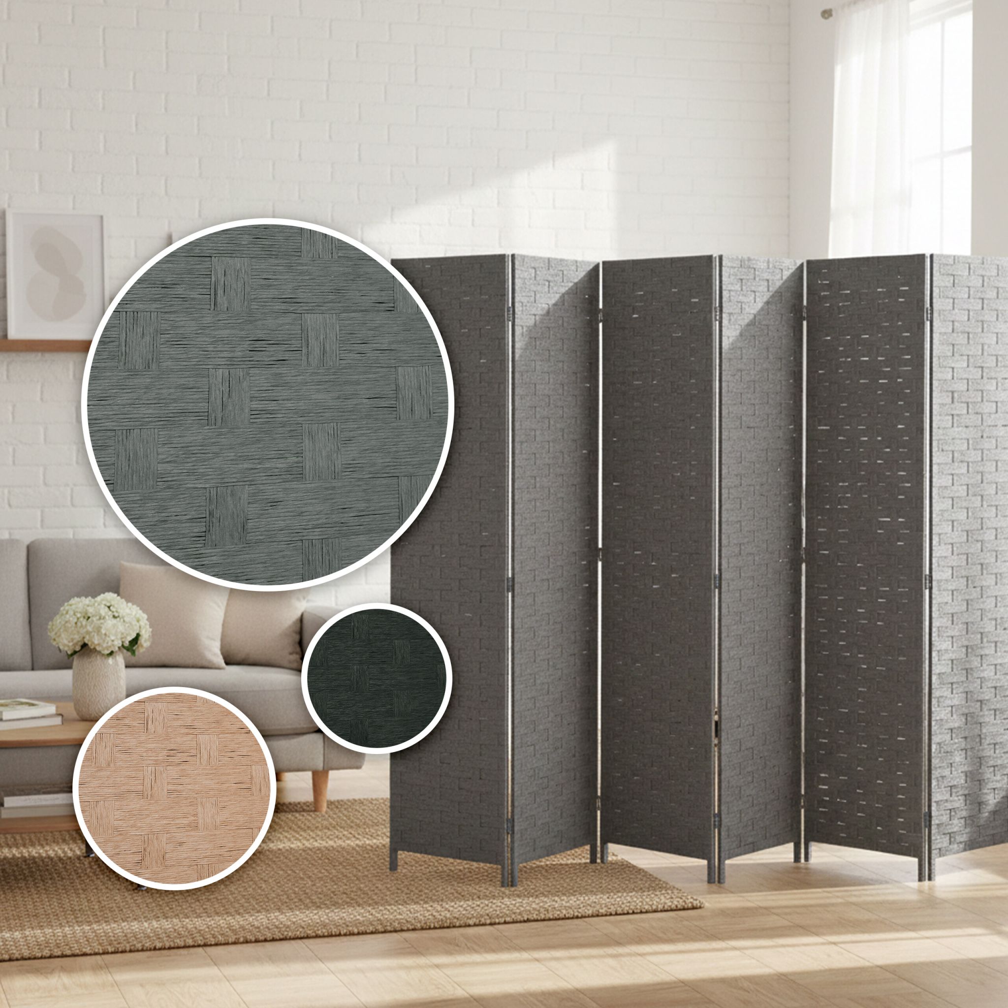 Paravent Raumteiler 8-teilig Grau von Relaxdays
