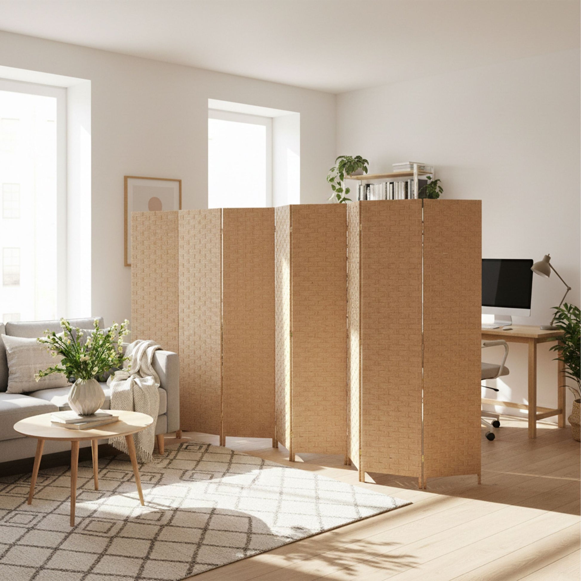 Paravent Raumteiler 8-teilig Hellbraun von Relaxdays