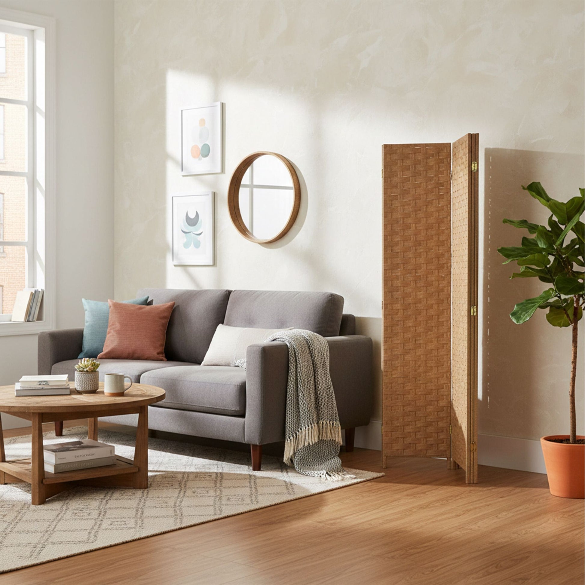 Paravent Raumteiler 8-teilig Hellbraun von Relaxdays