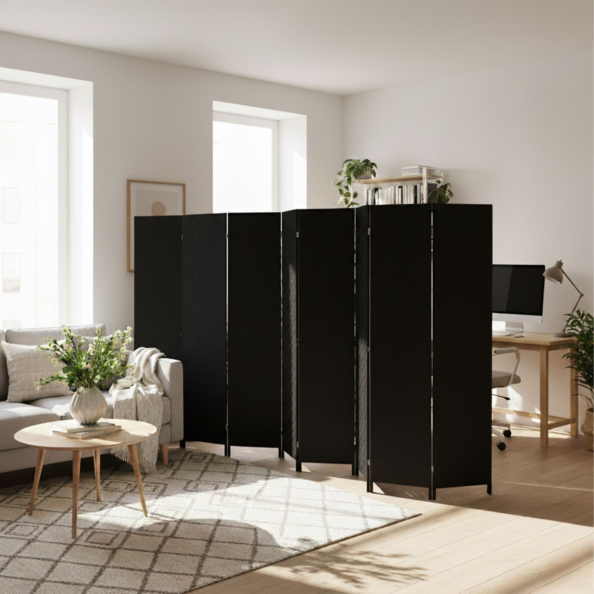 Paravent Raumteiler 8-teilig Schwarz von Relaxdays
