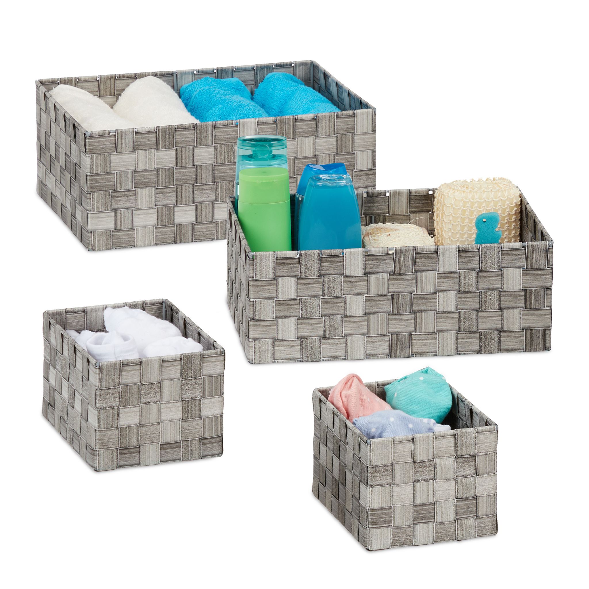 Aufbewahrungskorb Flechtoptik 4er-Set Grau von Relaxdays