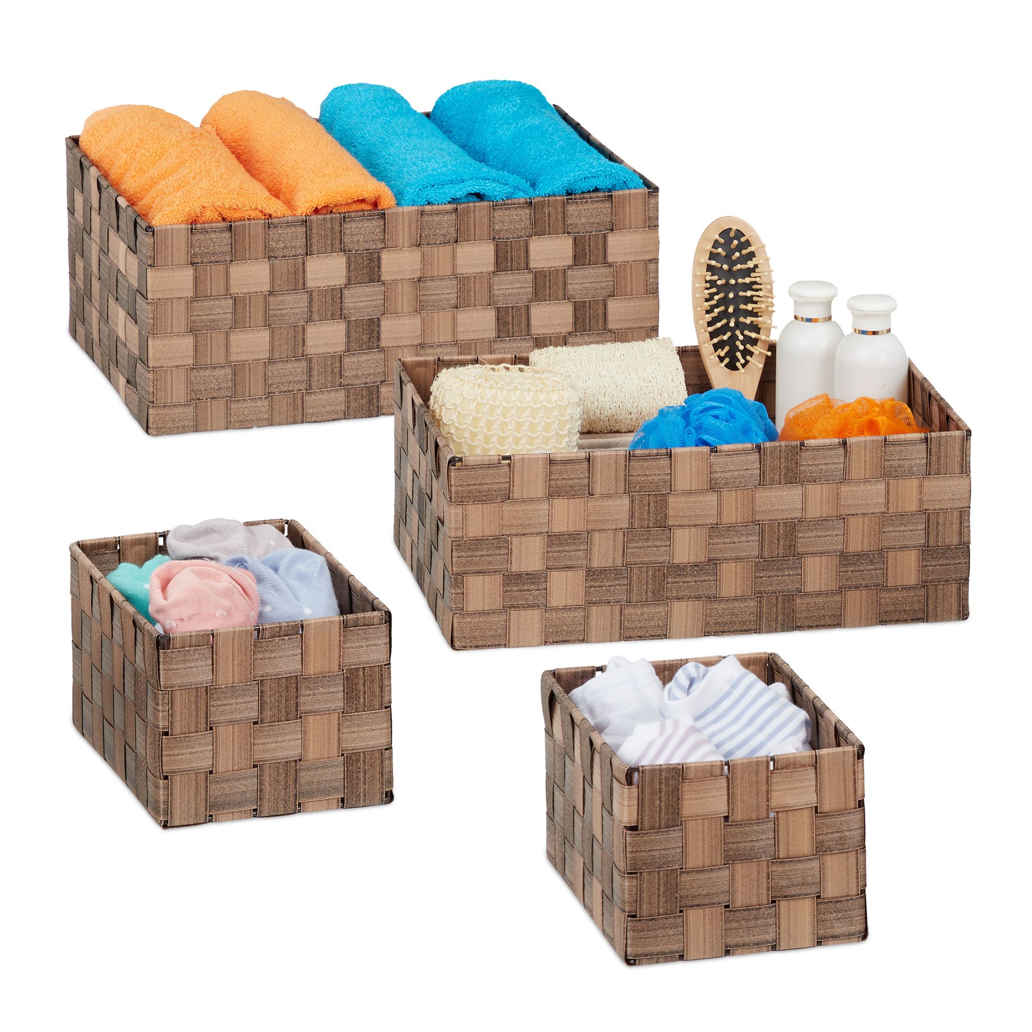 Aufbewahrungskorb Flechtoptik 4er-Set Braun von Relaxdays