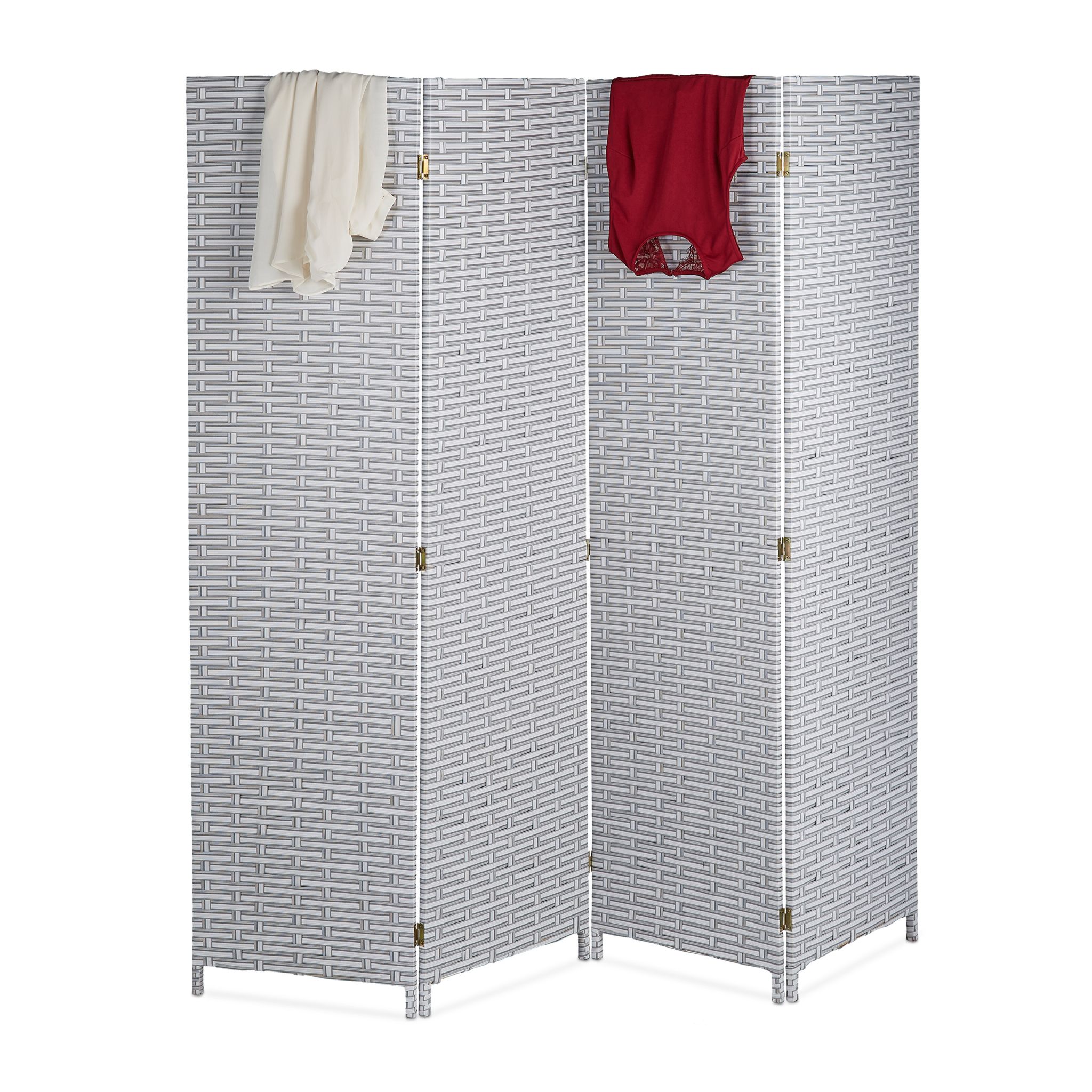 Paravent Raumteiler 4-teilig Weiss-Grau von Relaxdays