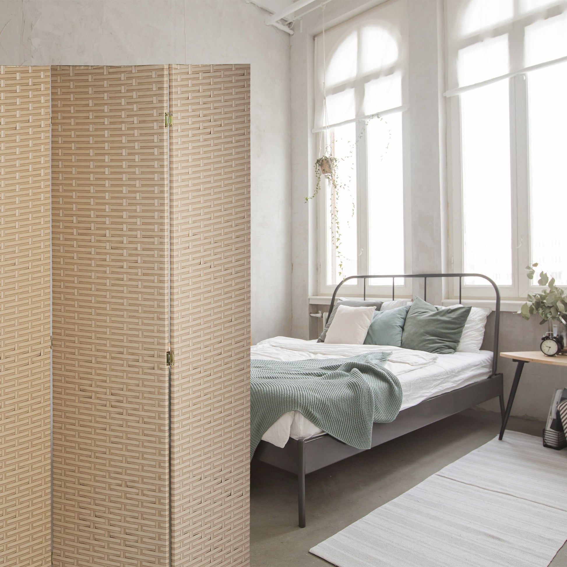 Paravent Raumteiler 4-teilig Weiss-Grau von Relaxdays