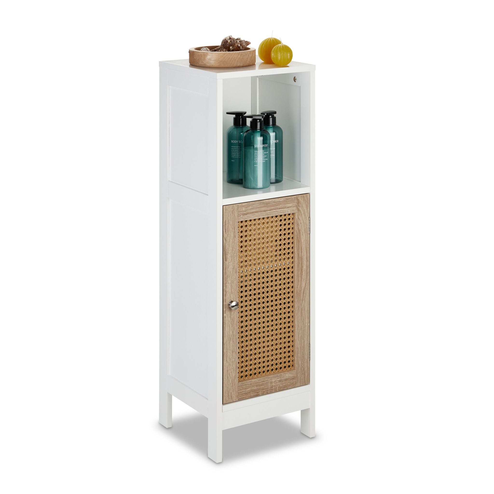 Badezimmerschrank mit Rattan-Tür Weiss-Hellbraun von Relaxdays