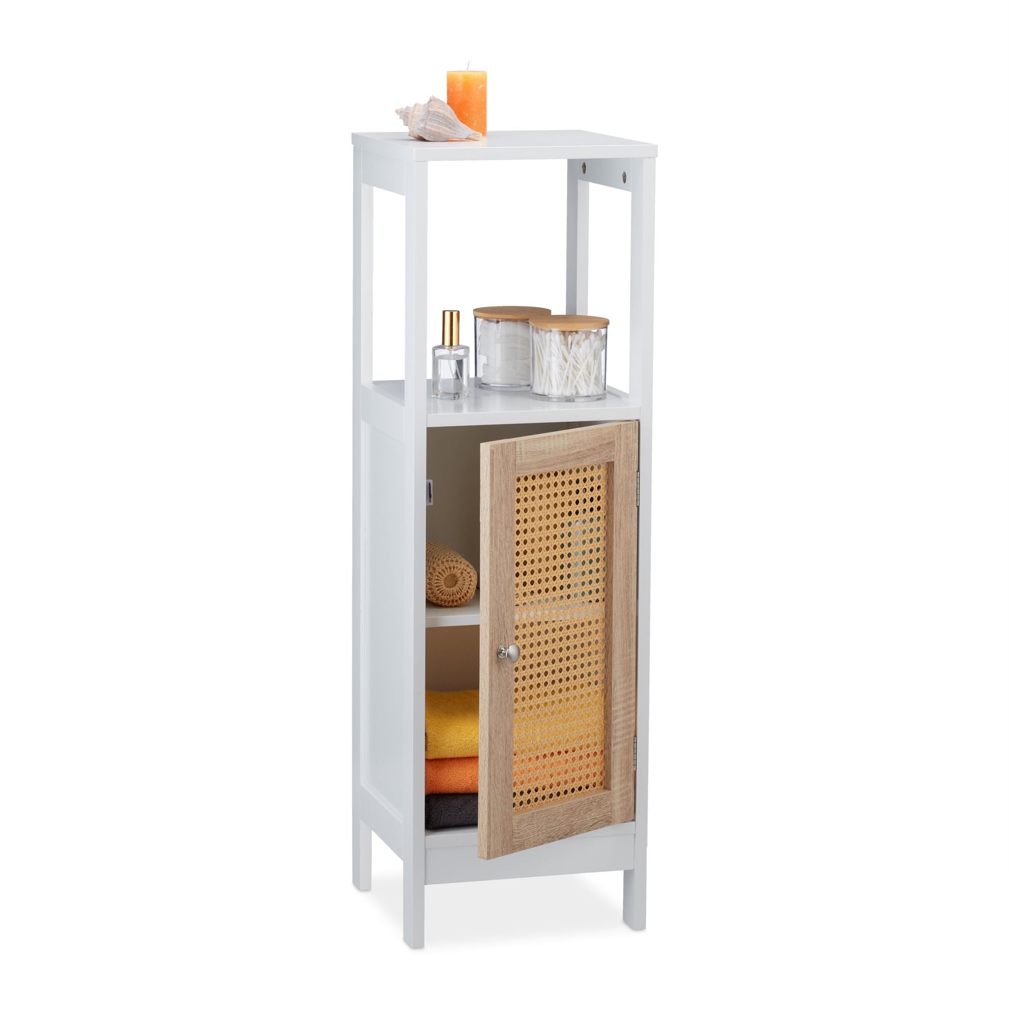 Badezimmerschrank mit 3 Fächern Weiss-Hellbraun von Relaxdays