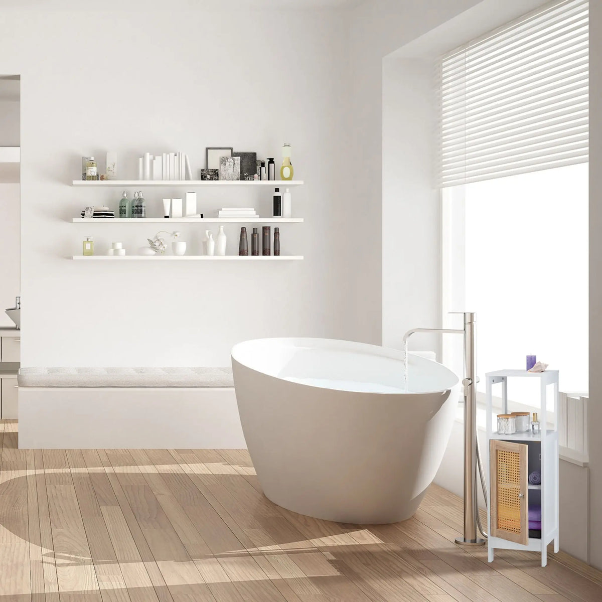 Badezimmerschrank mit 3 Fächern Weiss-Hellbraun von Relaxdays