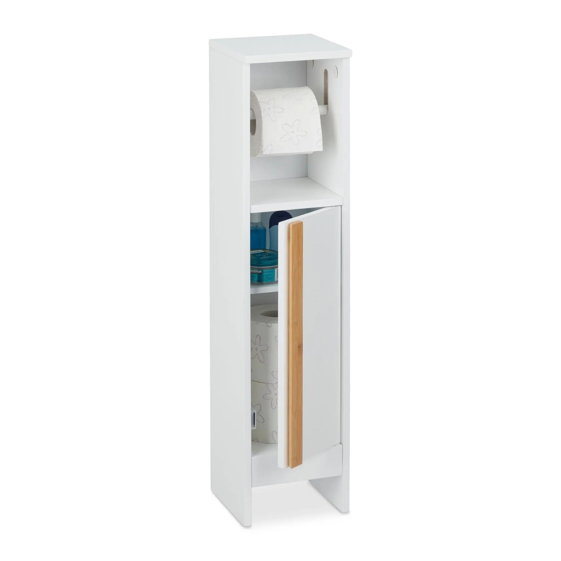 Stehender Toilettenpapierhalter weiss Weiss-Hellbraun von Relaxdays