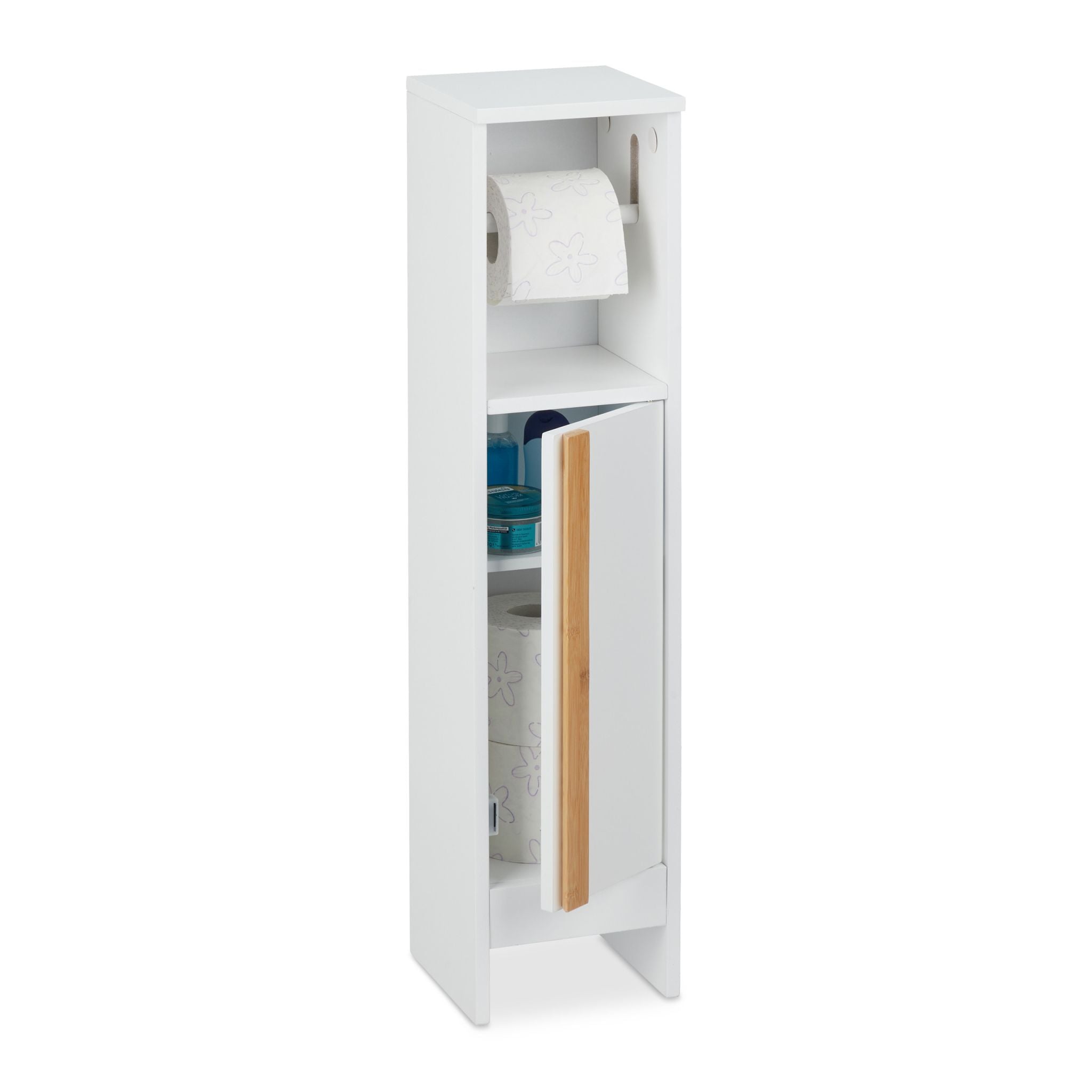 Stehender Toilettenpapierhalter weiss Weiss-Hellbraun von Relaxdays