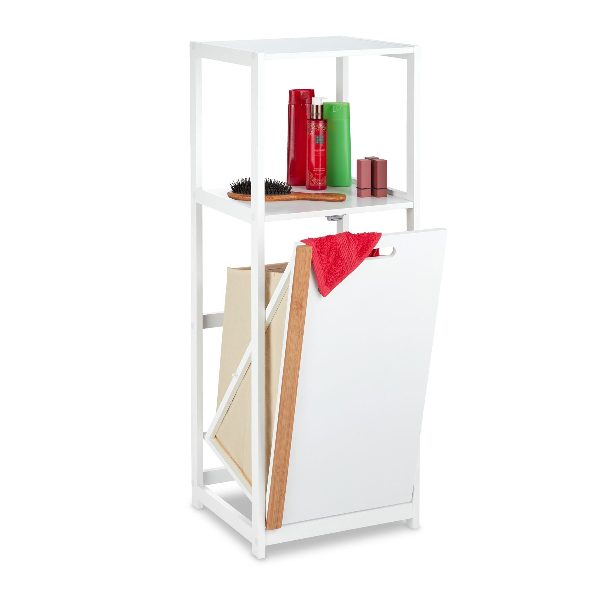 Badregal mit Wäschekorb Beige-Weiss-Hellbraun von Relaxdays