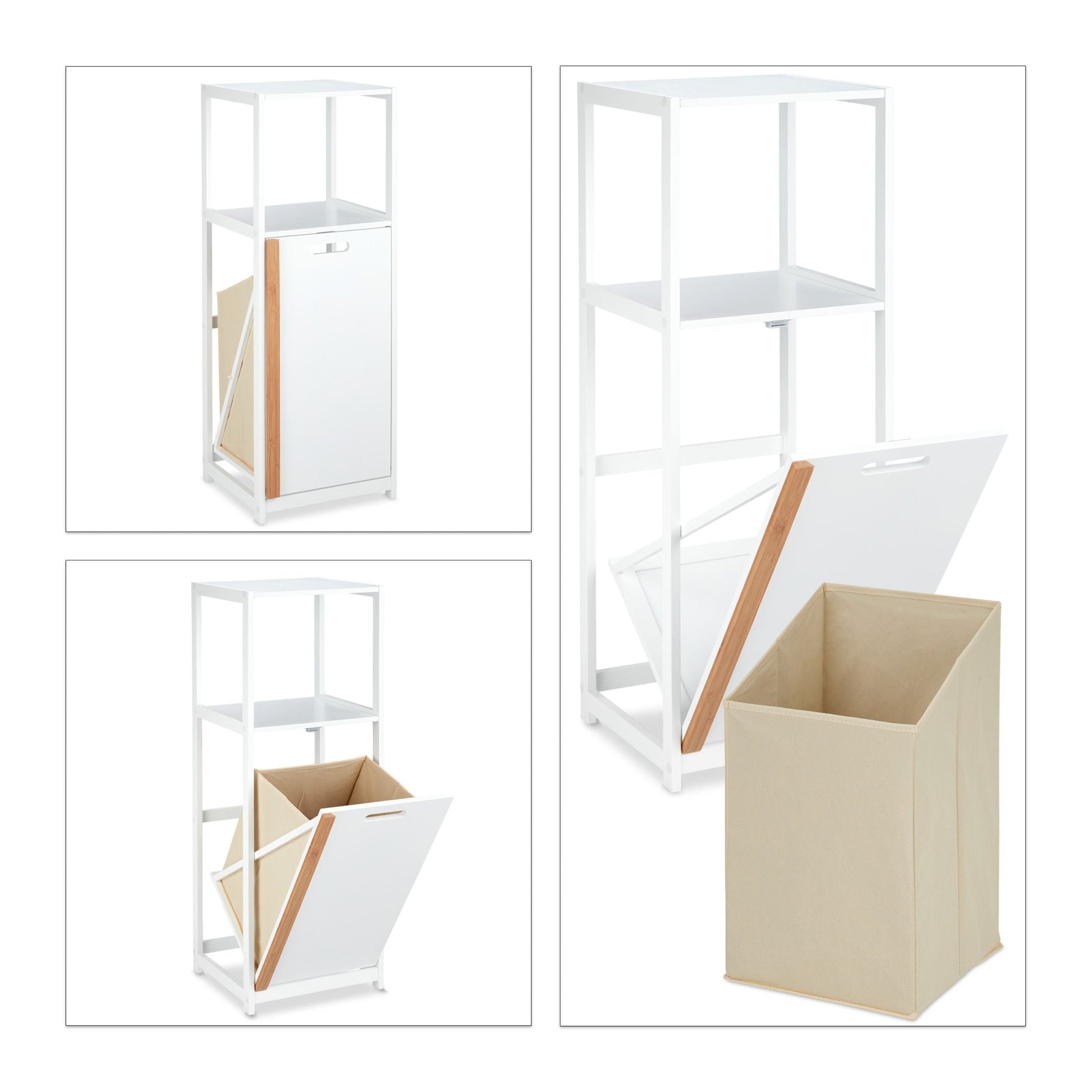Badregal mit Wäschekorb Beige-Weiss-Hellbraun von Relaxdays