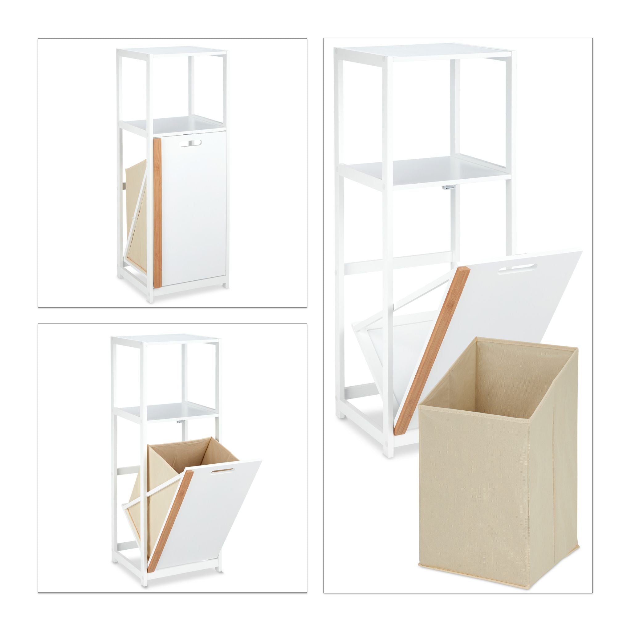 Badregal mit Wäschekorb Beige-Weiss-Hellbraun von Relaxdays