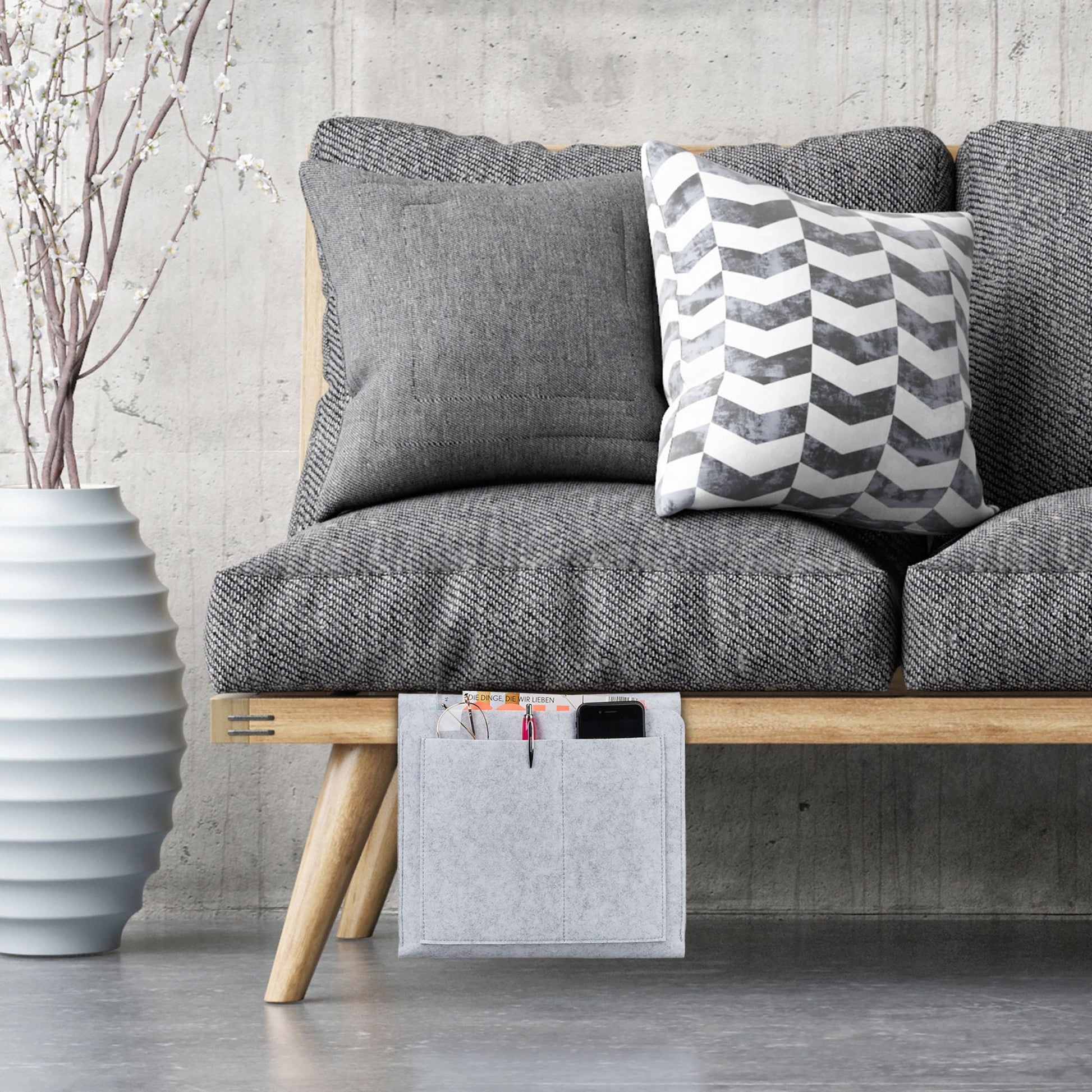 Betttasche Filz Grau von Relaxdays