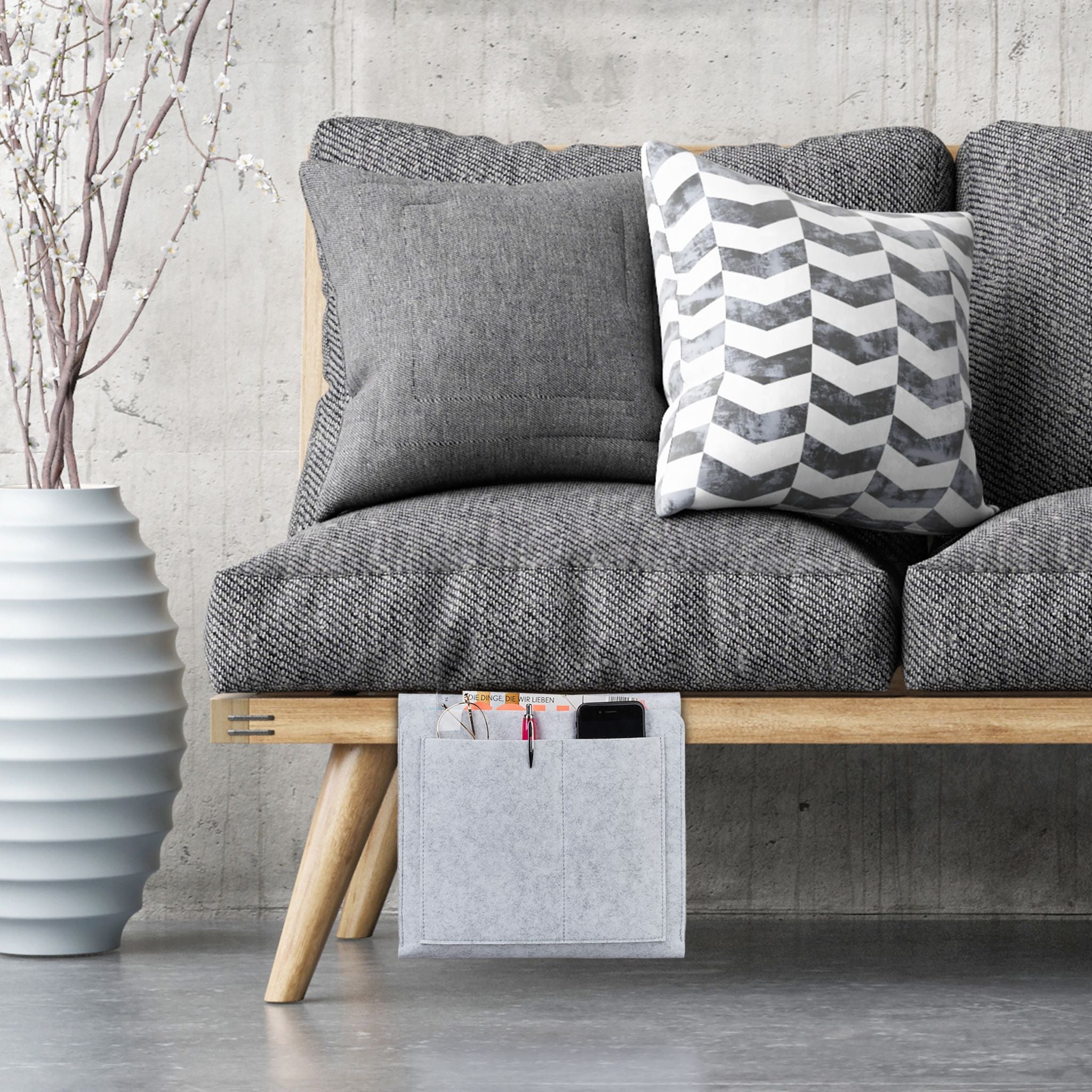 Betttasche Filz Grau von Relaxdays