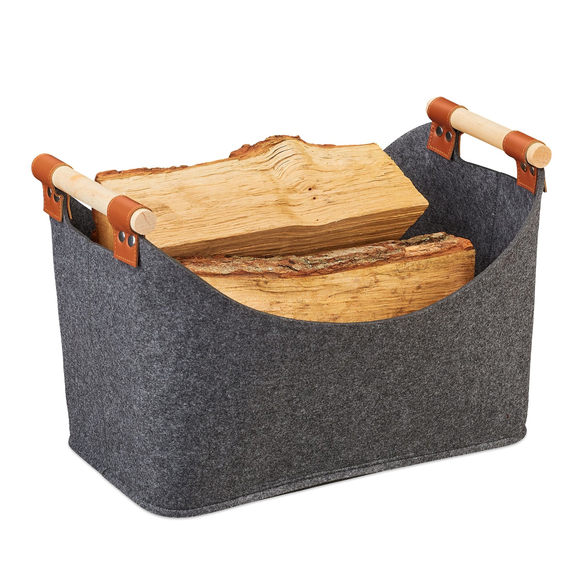 Filztasche mit Holzgriffen Anthrazit-Hellbraun von Relaxdays