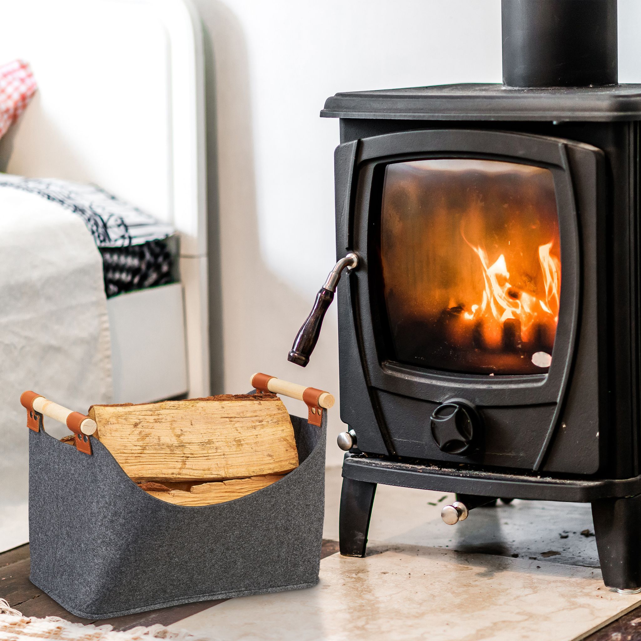 Filztasche mit Holzgriffen Anthrazit-Hellbraun von Relaxdays