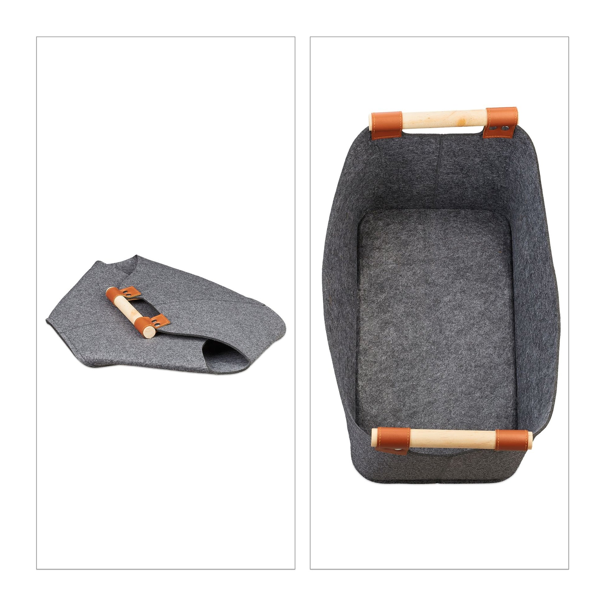 Filztasche mit Holzgriffen Anthrazit-Hellbraun von Relaxdays