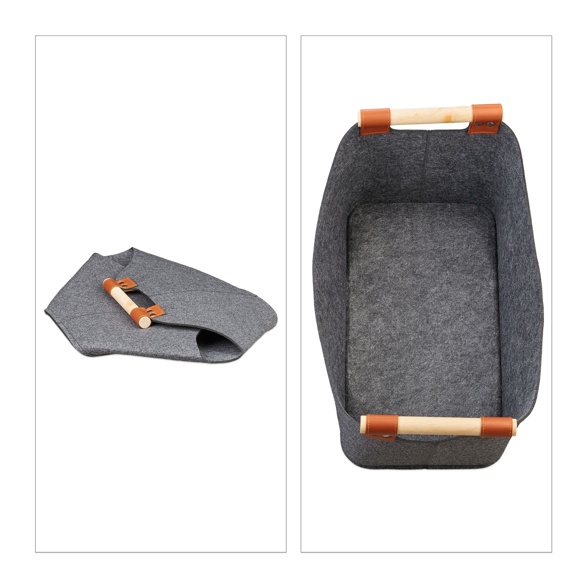 Filztasche mit Holzgriffen Anthrazit-Hellbraun von Relaxdays