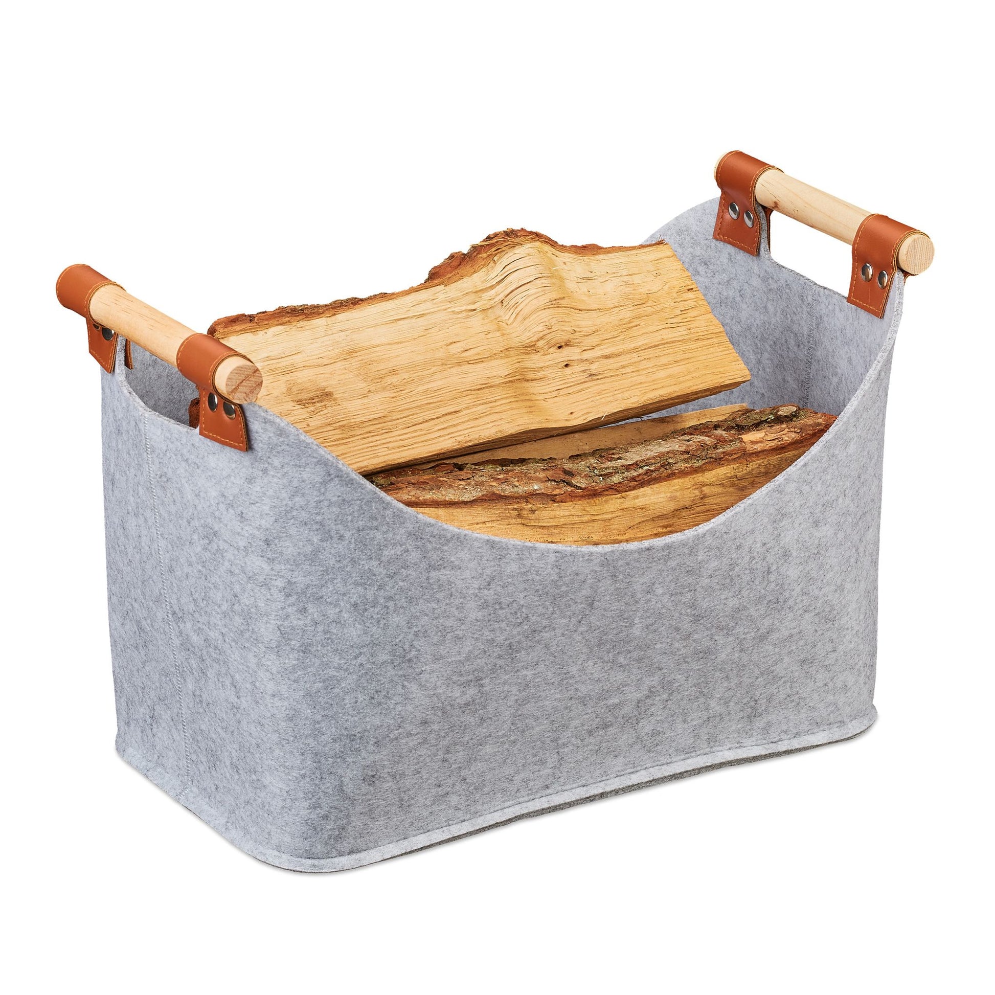 Filztasche mit Holzgriffen Hellbraun-Grau von Relaxdays