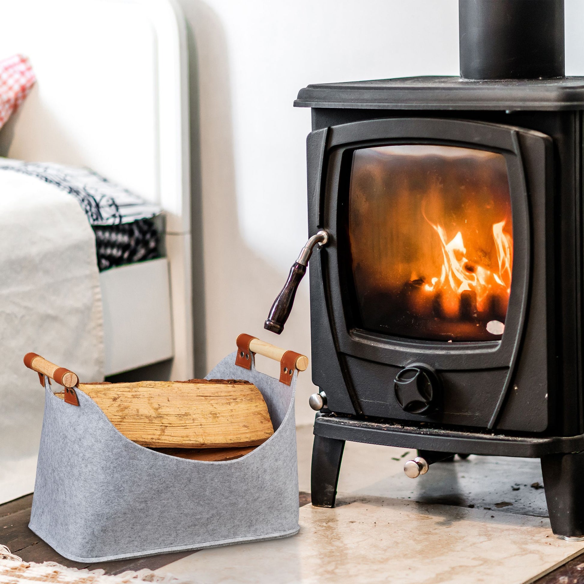 Filztasche mit Holzgriffen Hellbraun-Grau von Relaxdays
