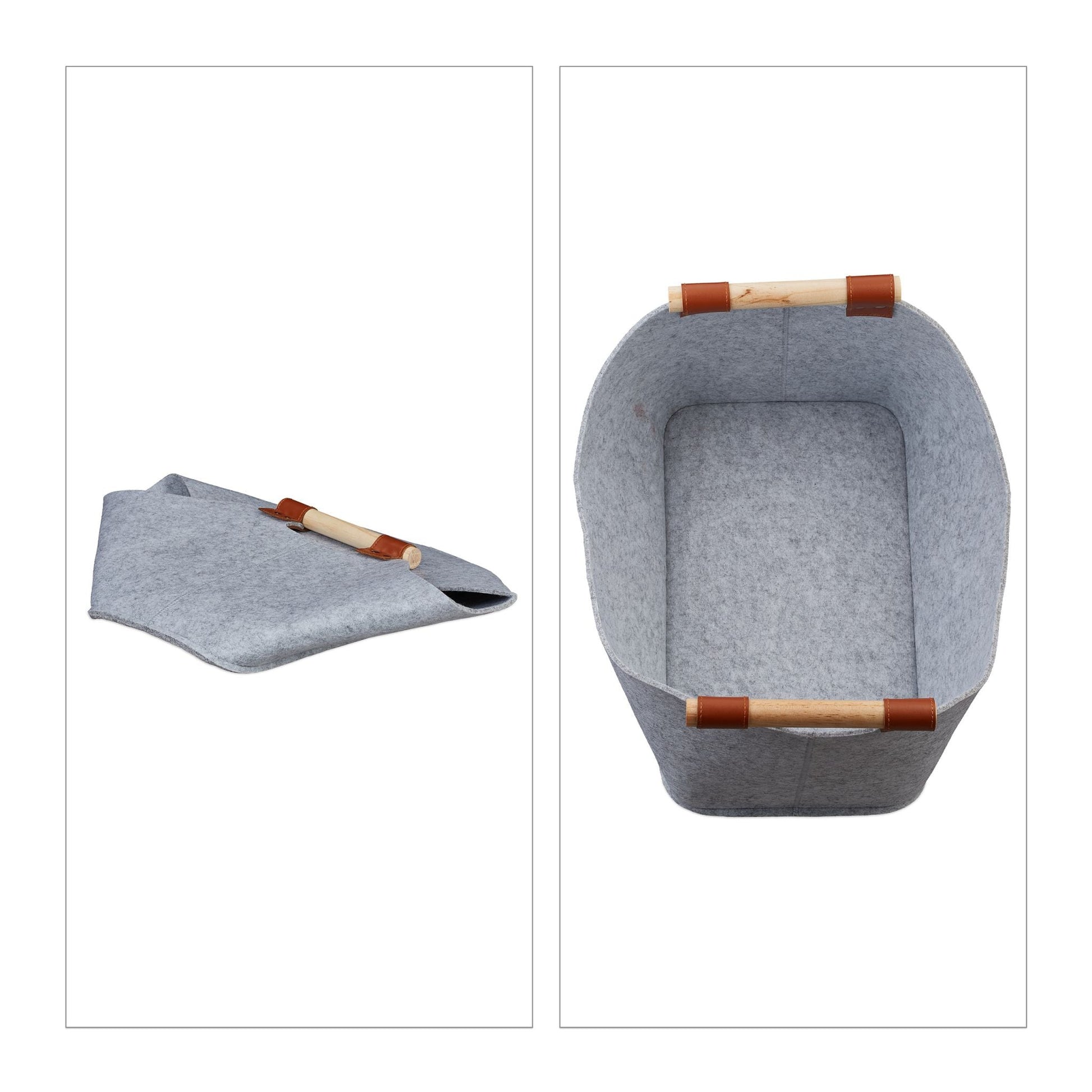 Filztasche mit Holzgriffen Hellbraun-Grau von Relaxdays