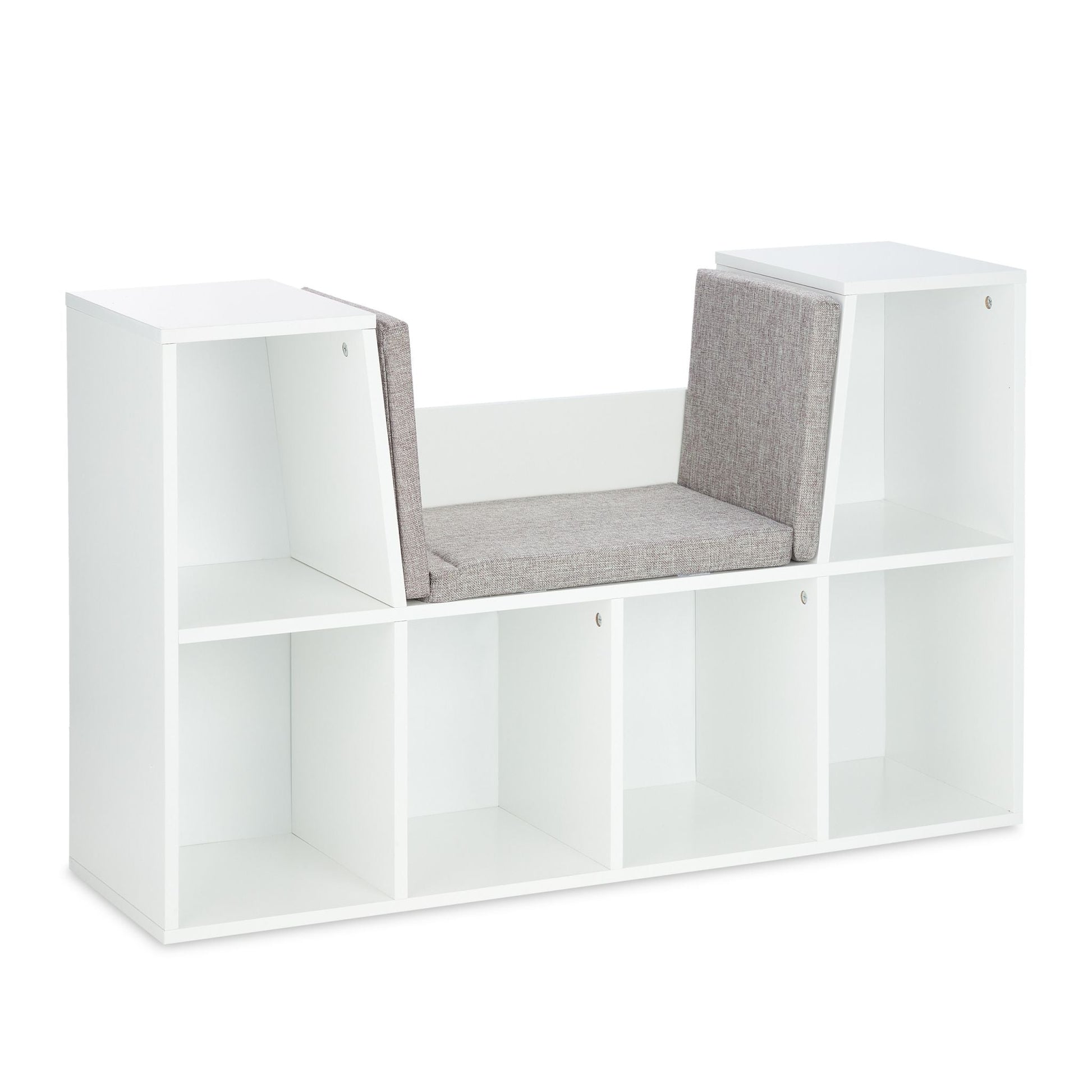 Bücherregal mit Sitzkissen Weiss-Grau von Relaxdays