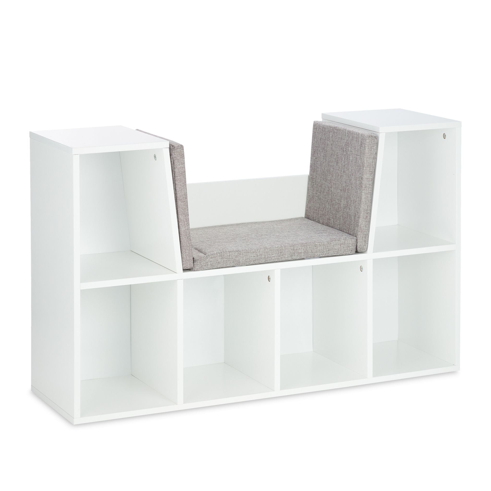 Bücherregal mit Sitzkissen Weiss-Grau von Relaxdays