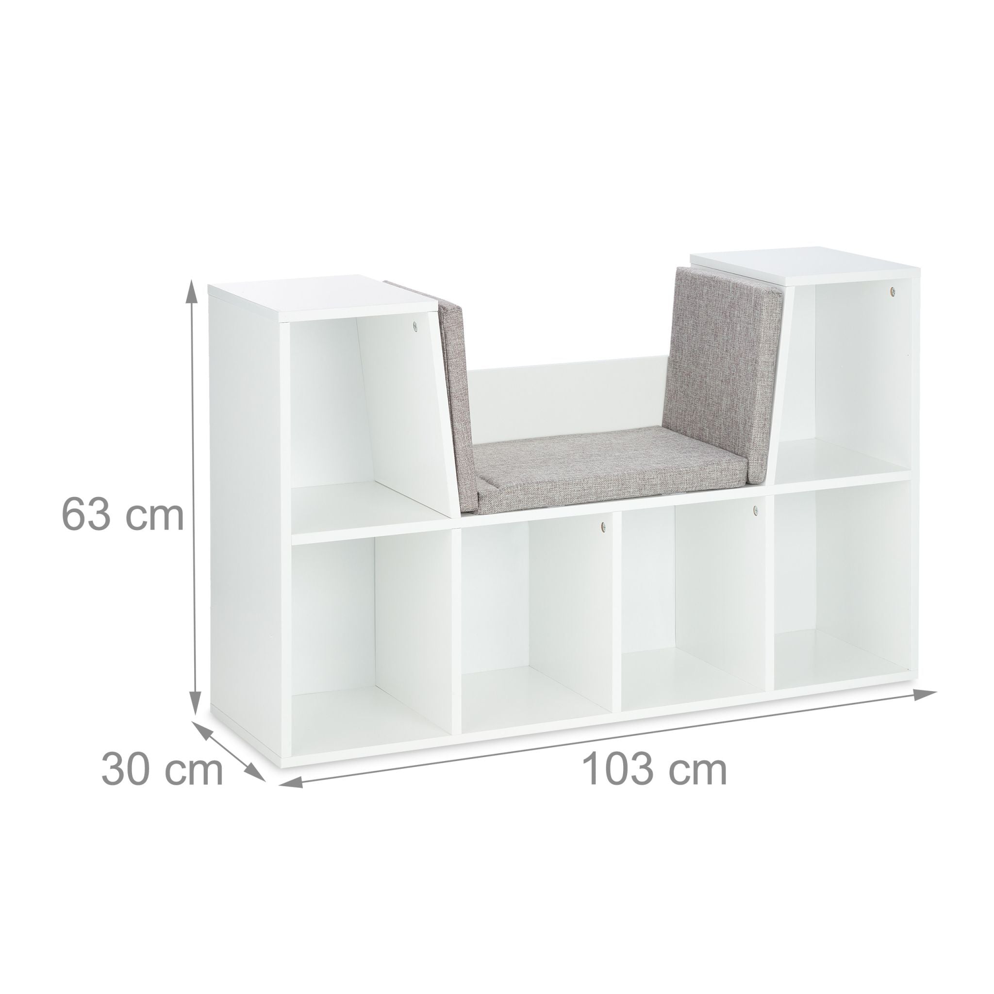 Bücherregal mit Sitzkissen Weiss-Grau von Relaxdays