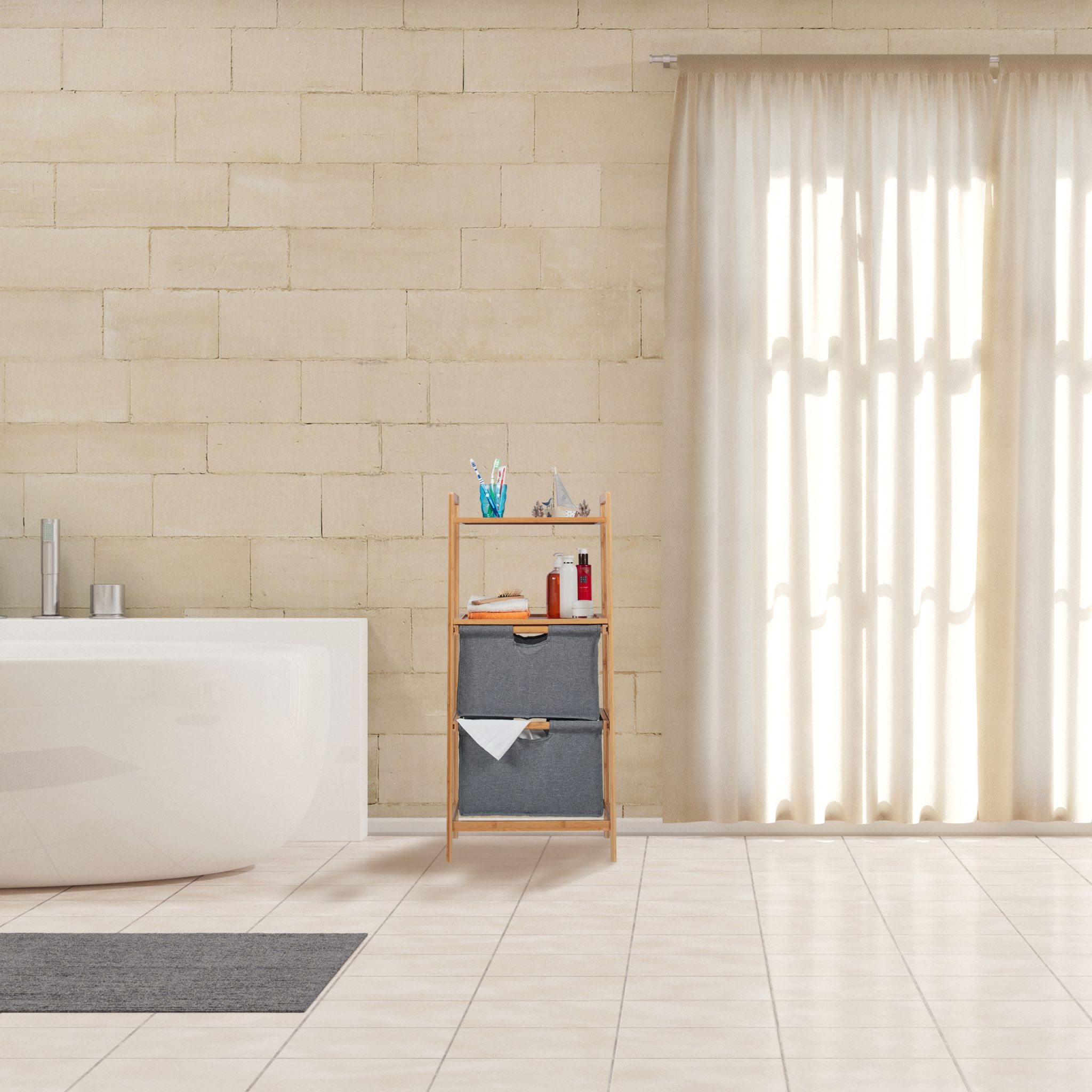 Badregal mit Wäschekörben Anthrazit-Hellbraun von Relaxdays