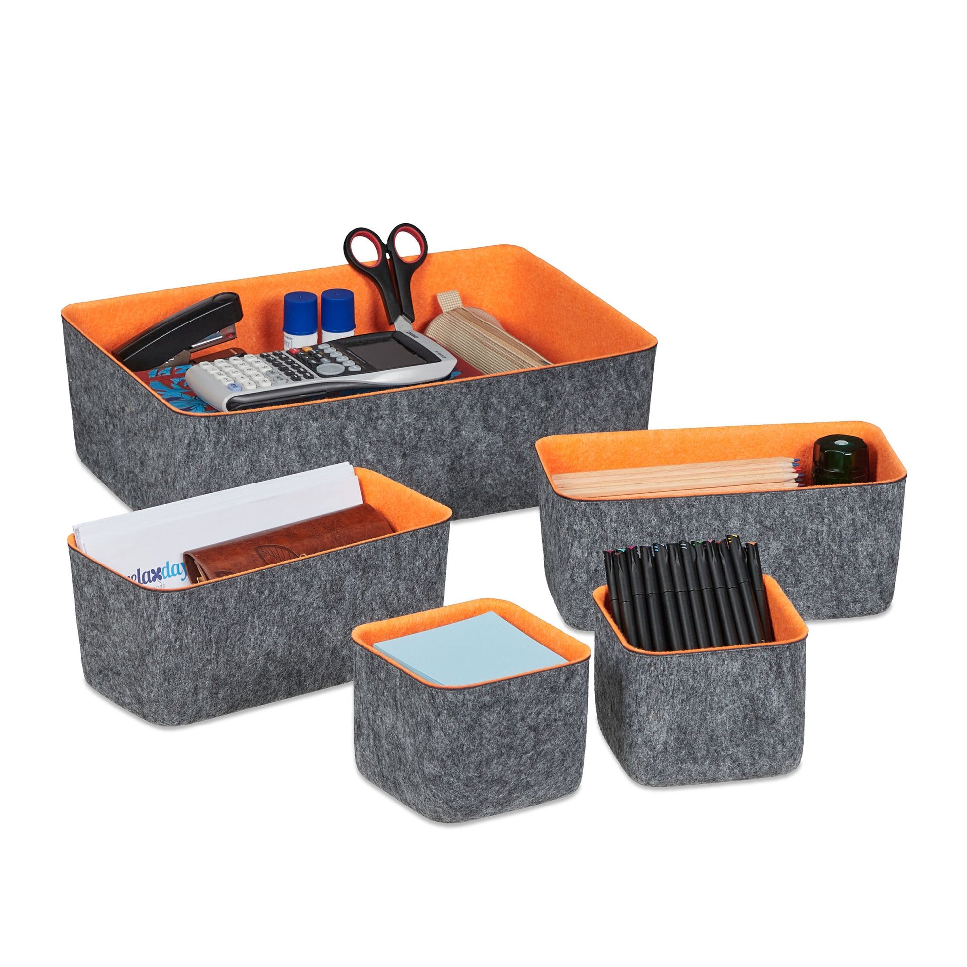 Schubladenorganizer Filz 5tlg. Orange-Grau von Relaxdays