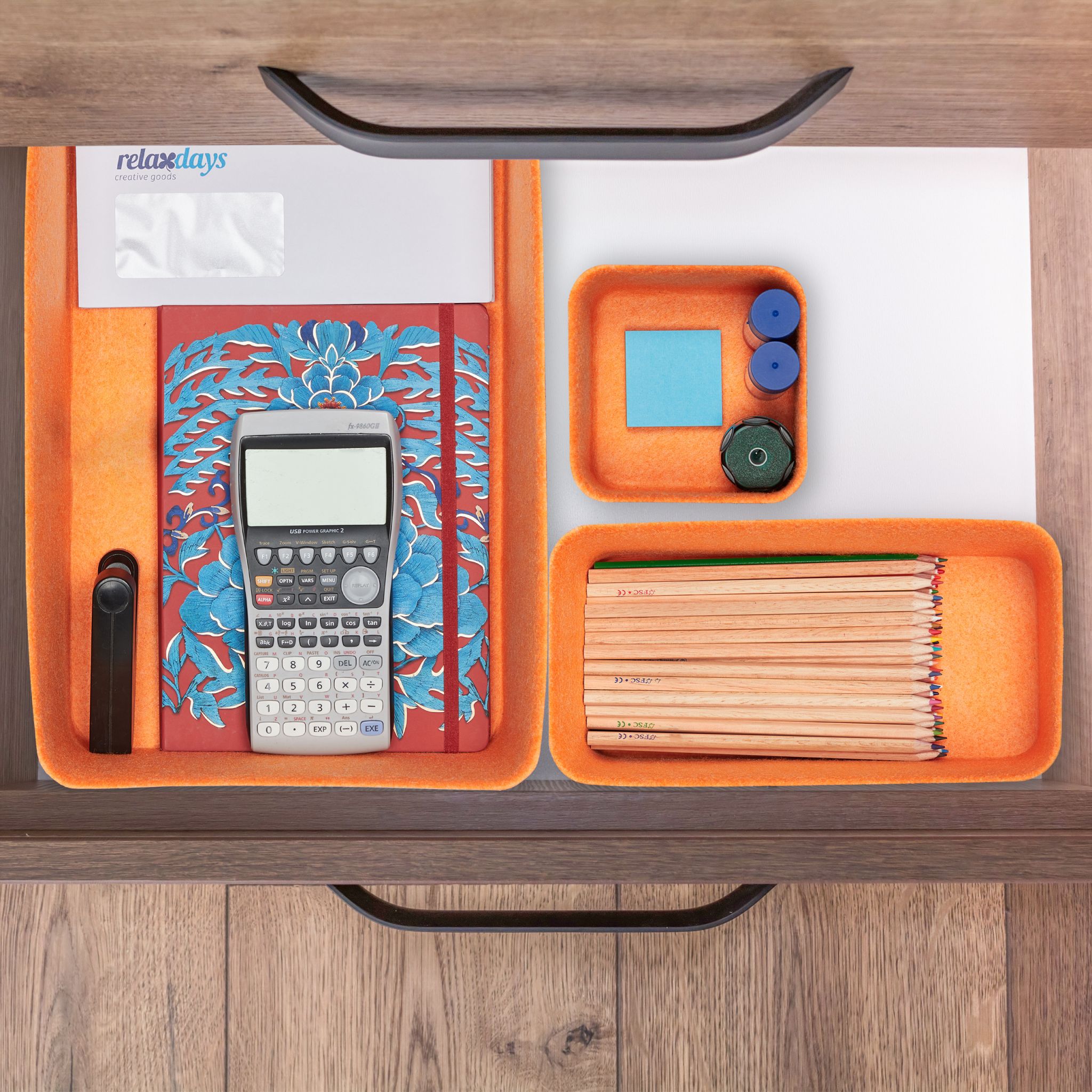 Schubladenorganizer Filz 5tlg. Orange-Grau von Relaxdays