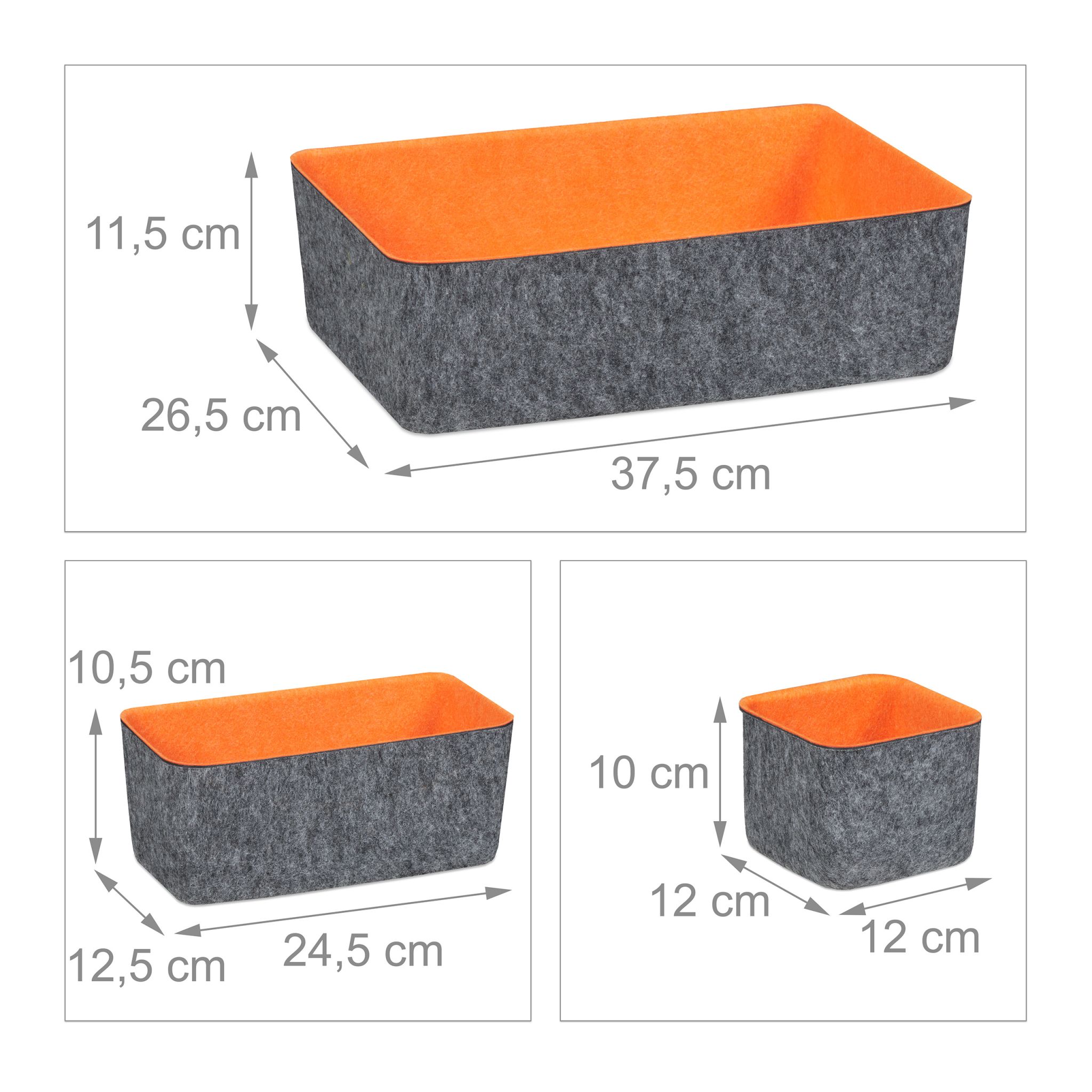 Schubladenorganizer Filz 5tlg. Orange-Grau von Relaxdays