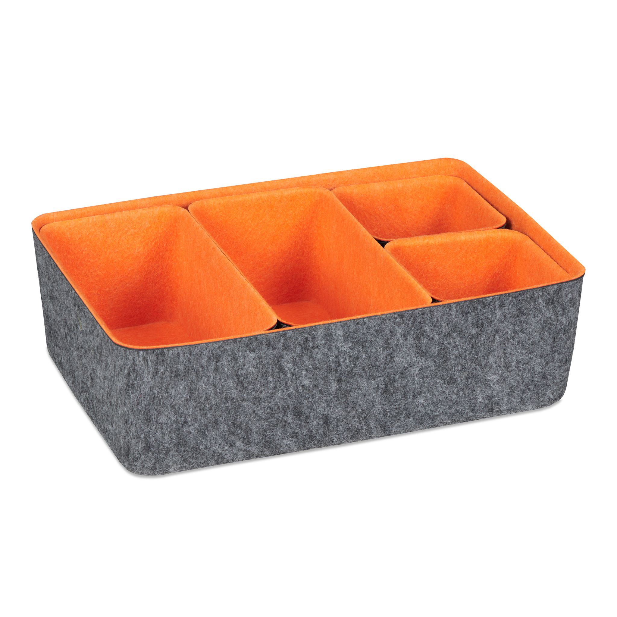 Schubladenorganizer Filz 5tlg. Orange-Grau von Relaxdays