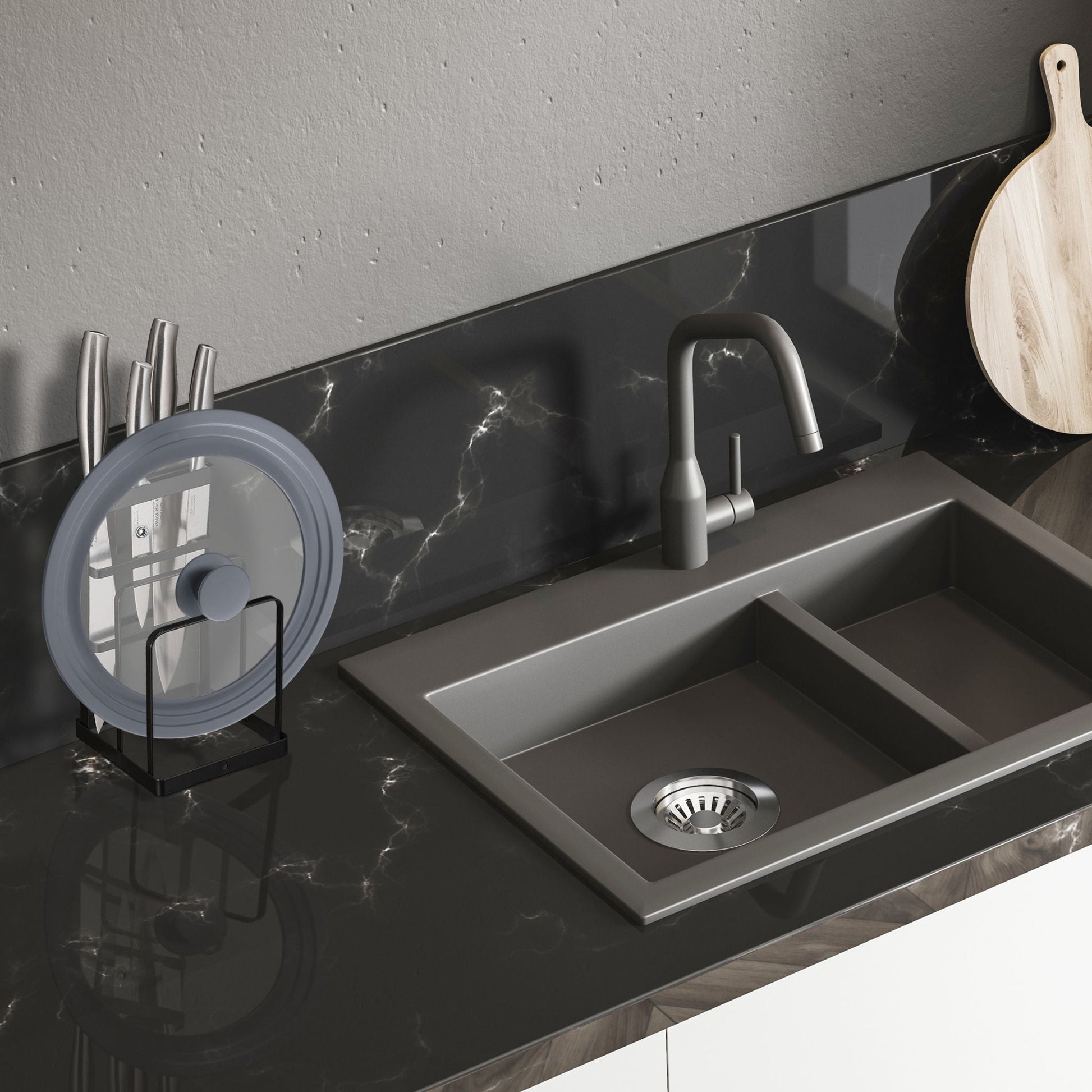Messer- & Schneidebretthalter Schwarz von Relaxdays