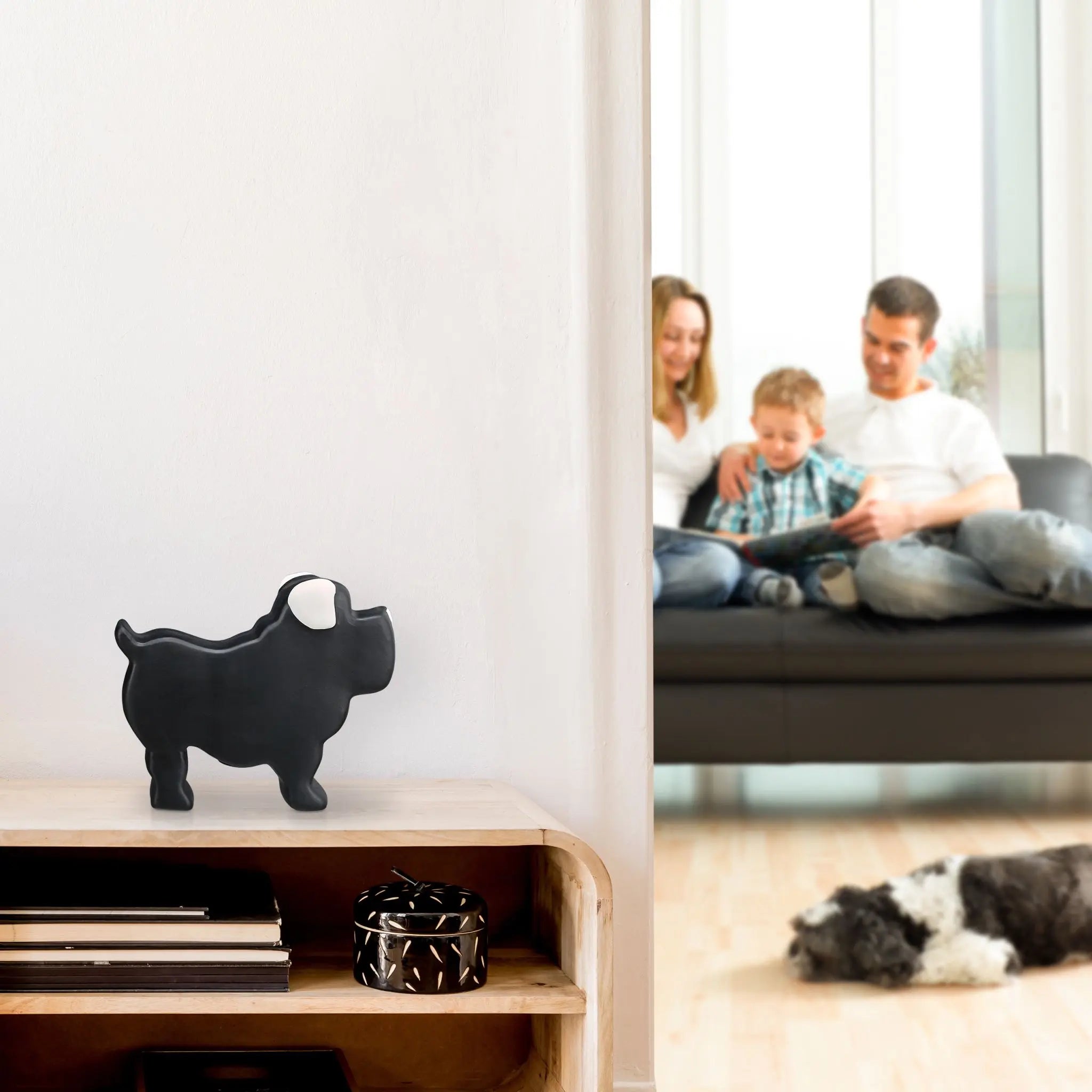 Spardose Hund zum Beschriften Weiss-Schwarz von Relaxdays