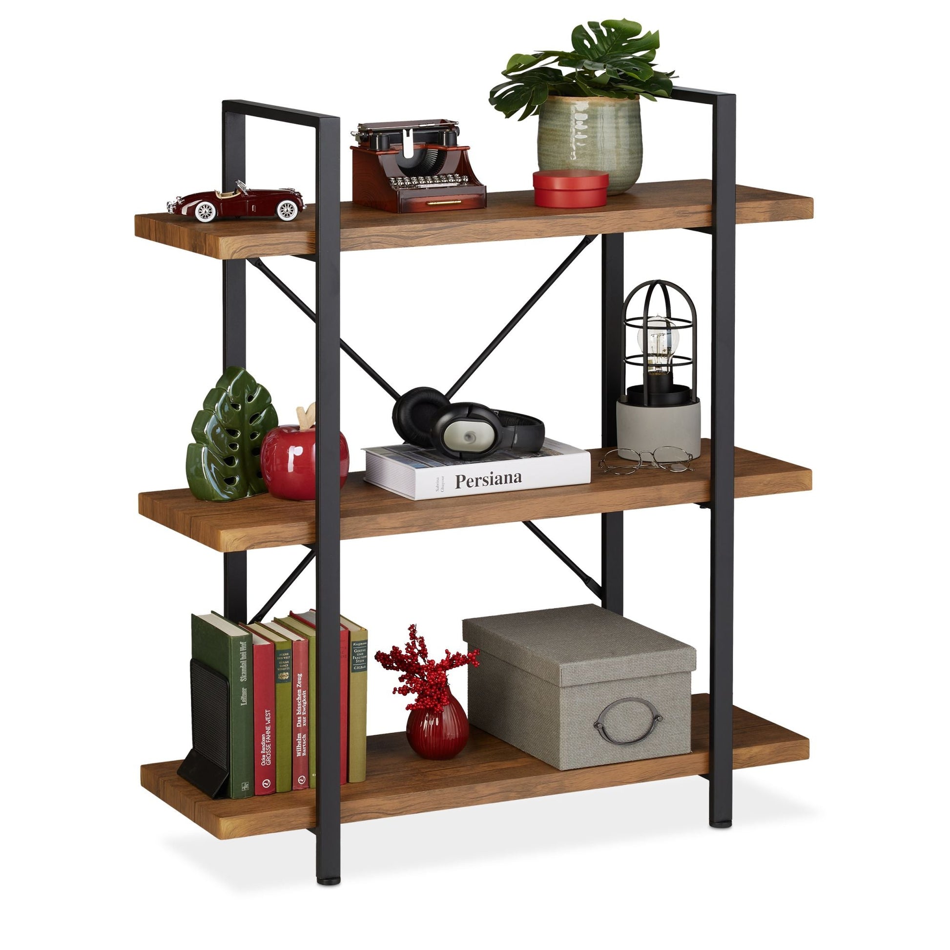 Industrial Regal mit 3 Ebenen Braun-Schwarz von Relaxdays