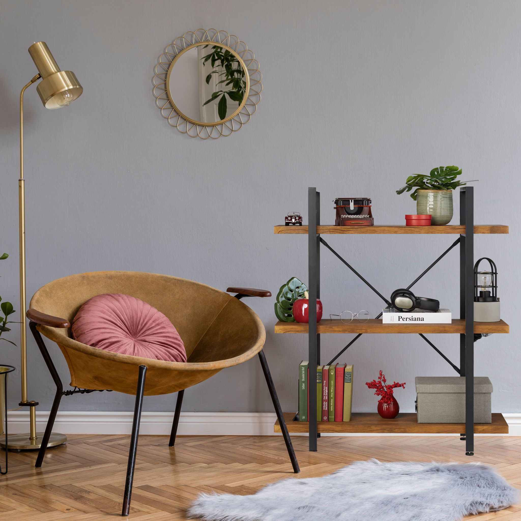 Industrial Regal mit 3 Ebenen Braun-Schwarz von Relaxdays