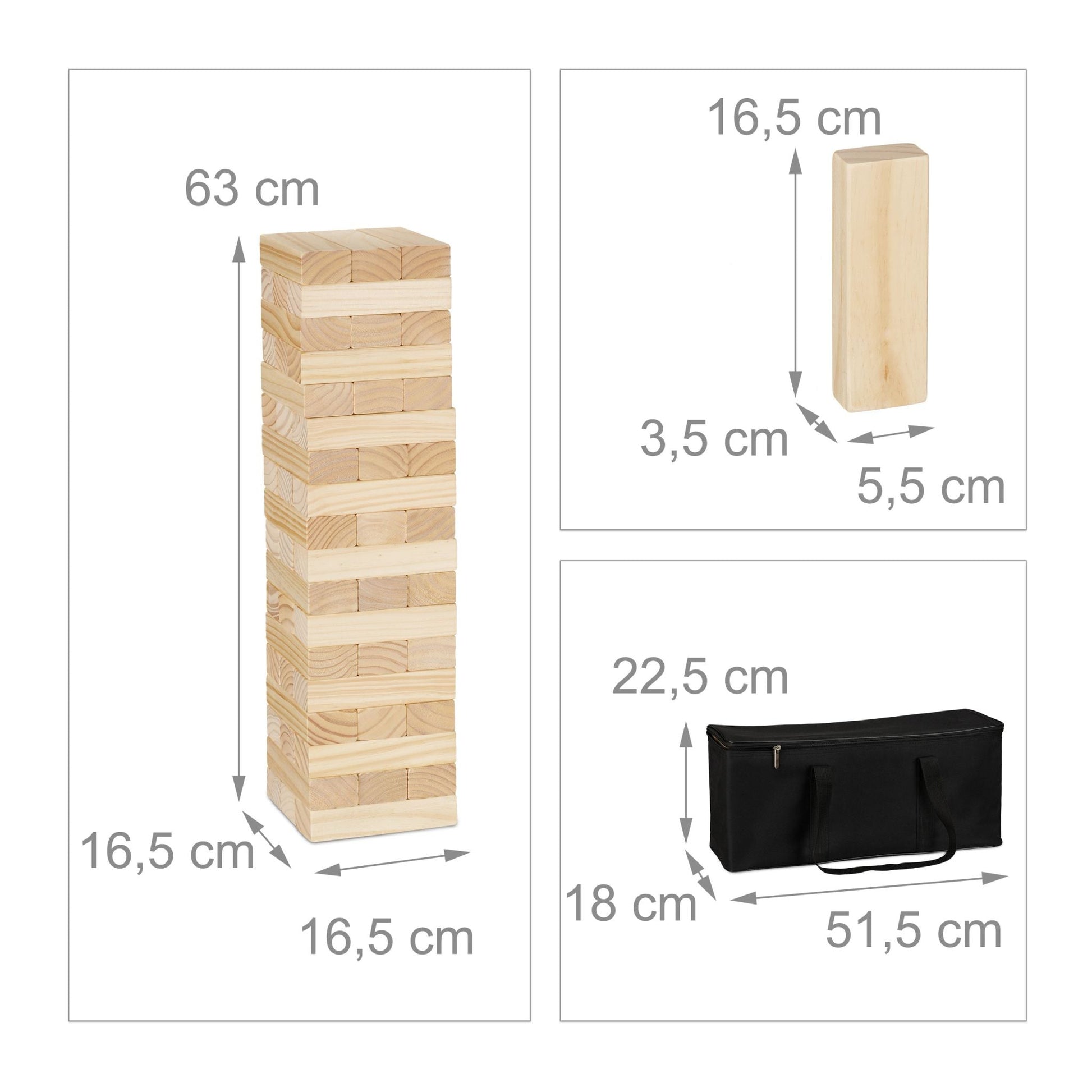 XL Wackelturm Holz Hellbraun-Schwarz von Relaxdays